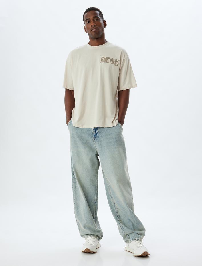  One Piece Tişört Lisanslı Kısa Kollu Bisiklet Yaka Pamuklu