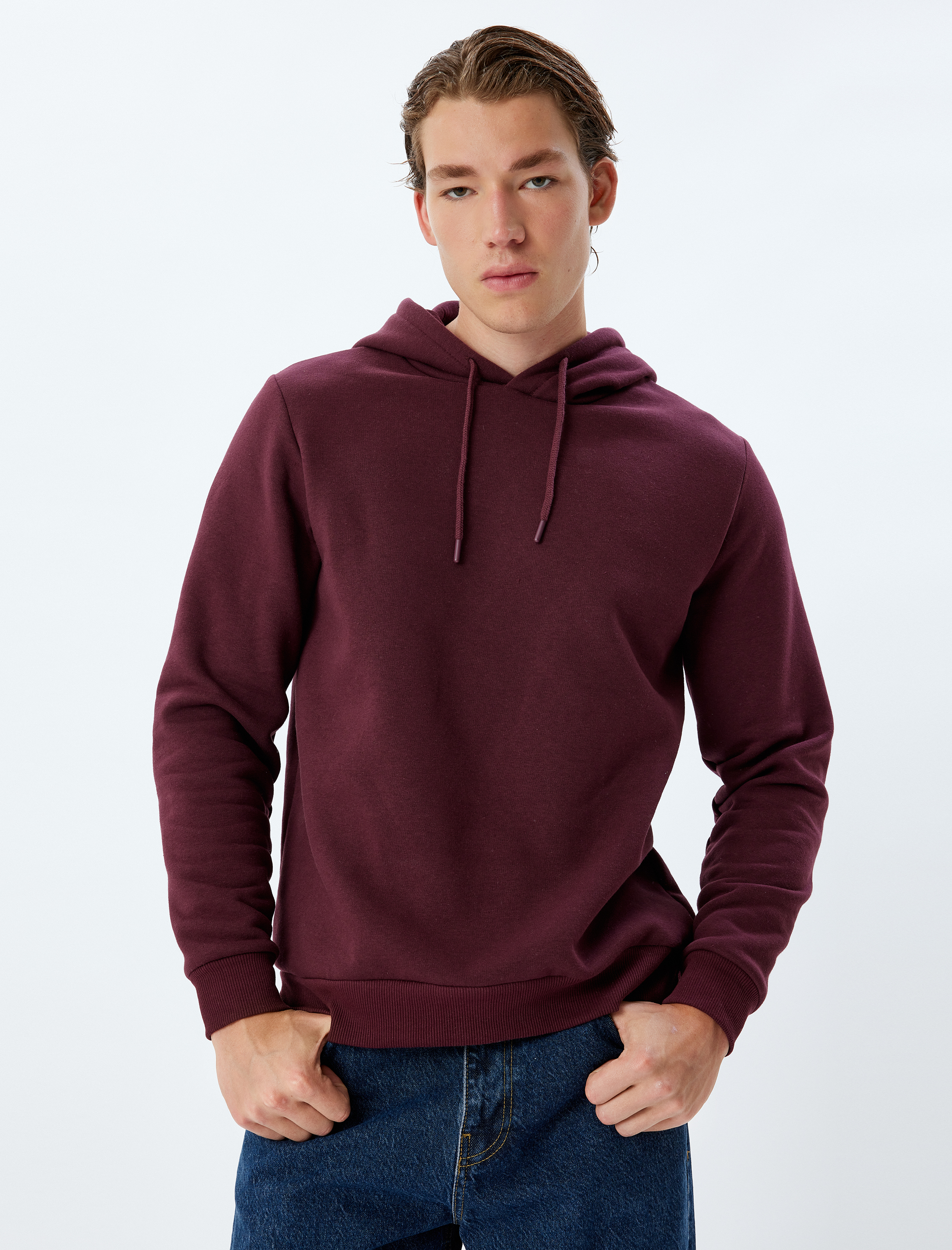   Şardonlu Pamuk Karışımlı Basic Kapşonlu Sweatshirt