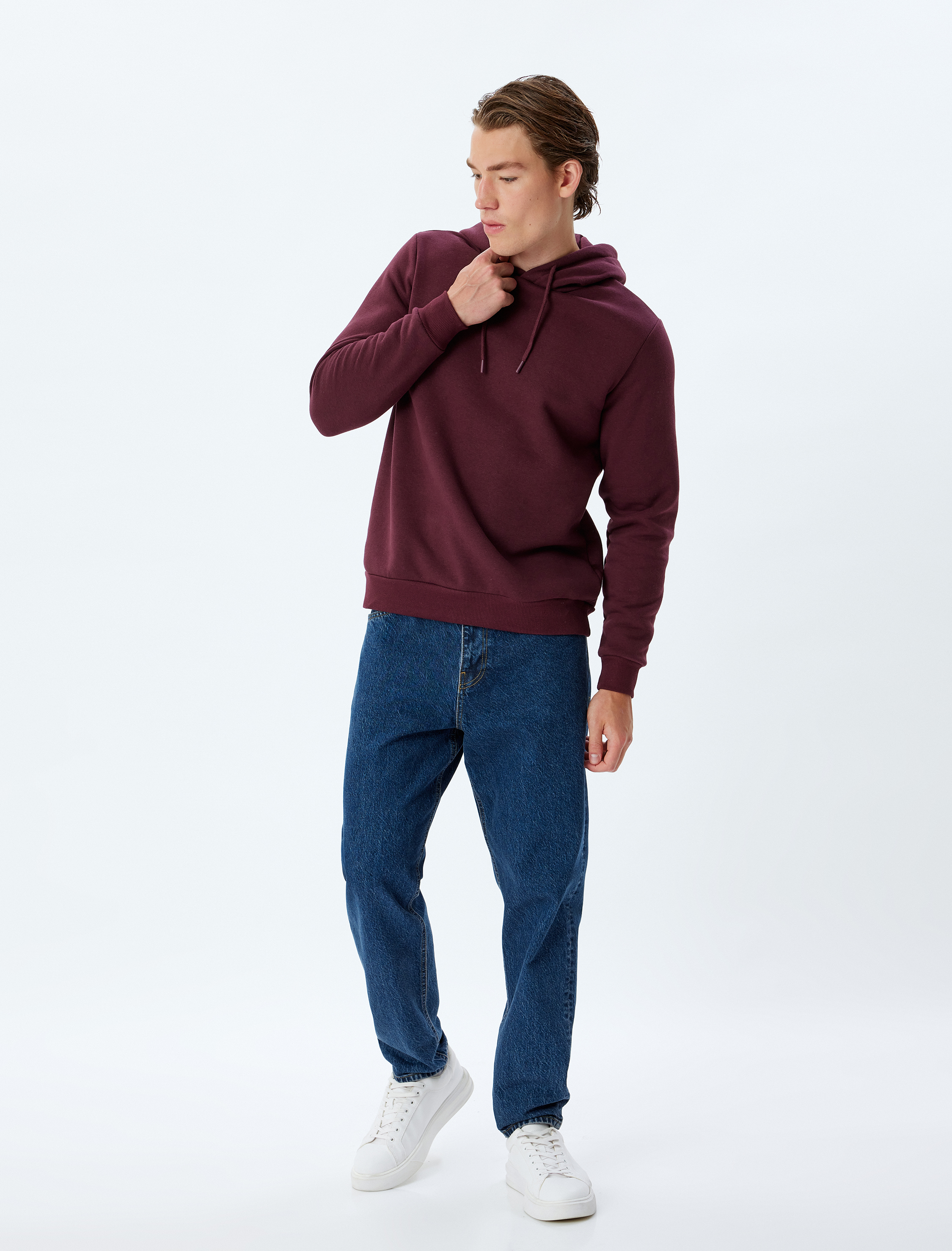   Şardonlu Pamuk Karışımlı Basic Kapşonlu Sweatshirt