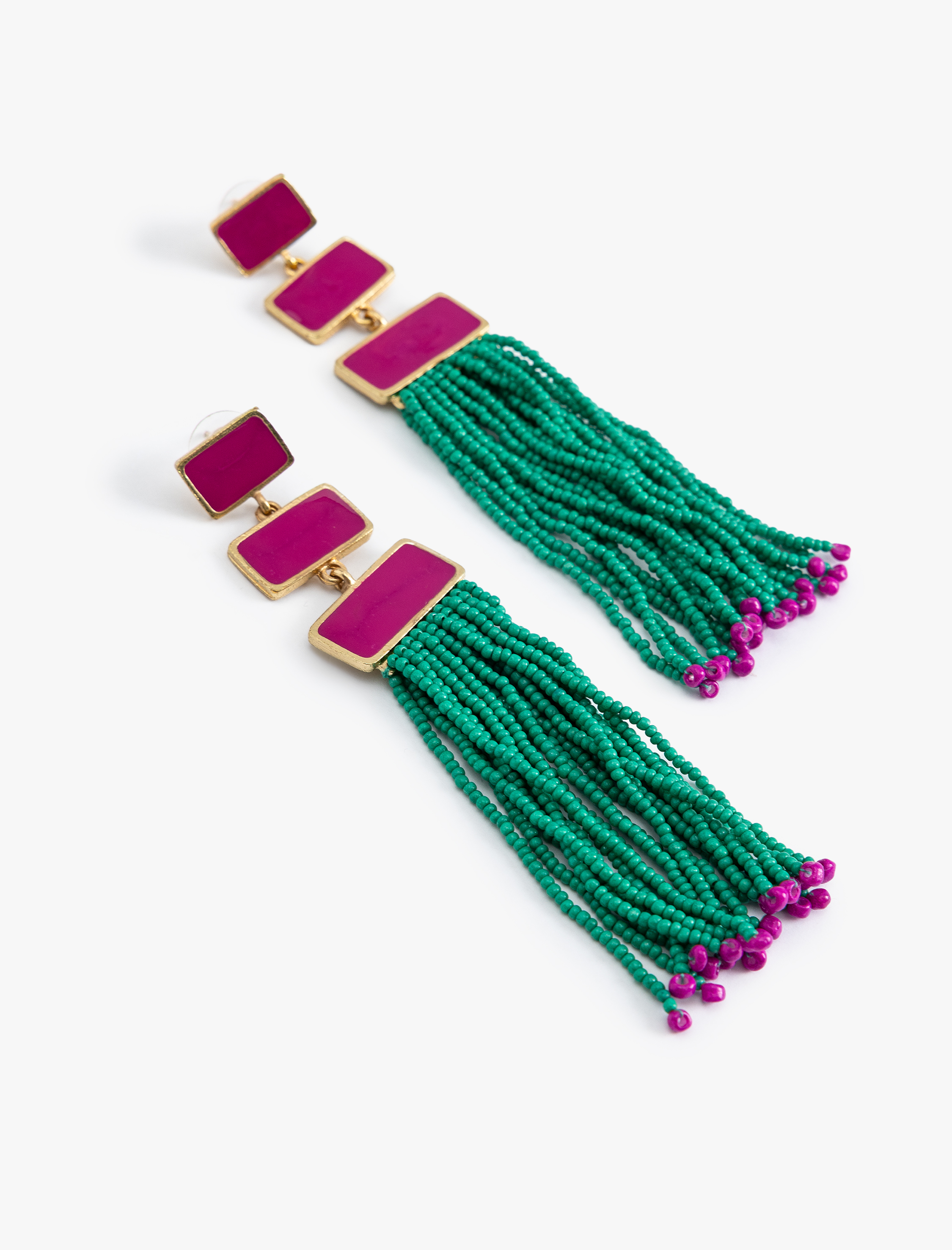  Kadın Geometrik Küpe Büyük Boy Boncuklu Sallantılı Çok Renkli  - Koton X Melis Ağazat