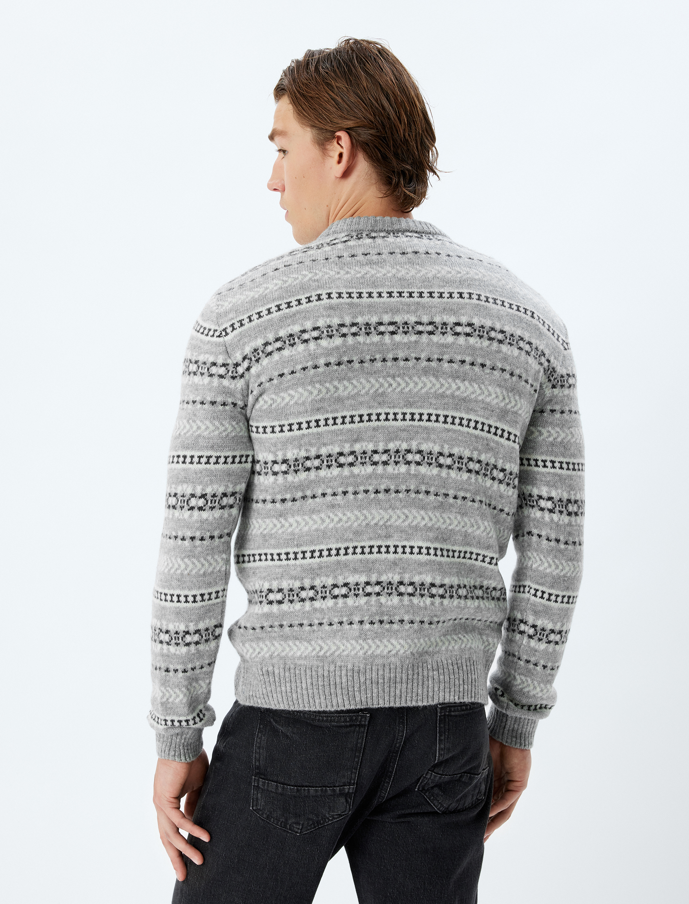 Bisiklet Yaka Desenli Kışlık Triko Kazak