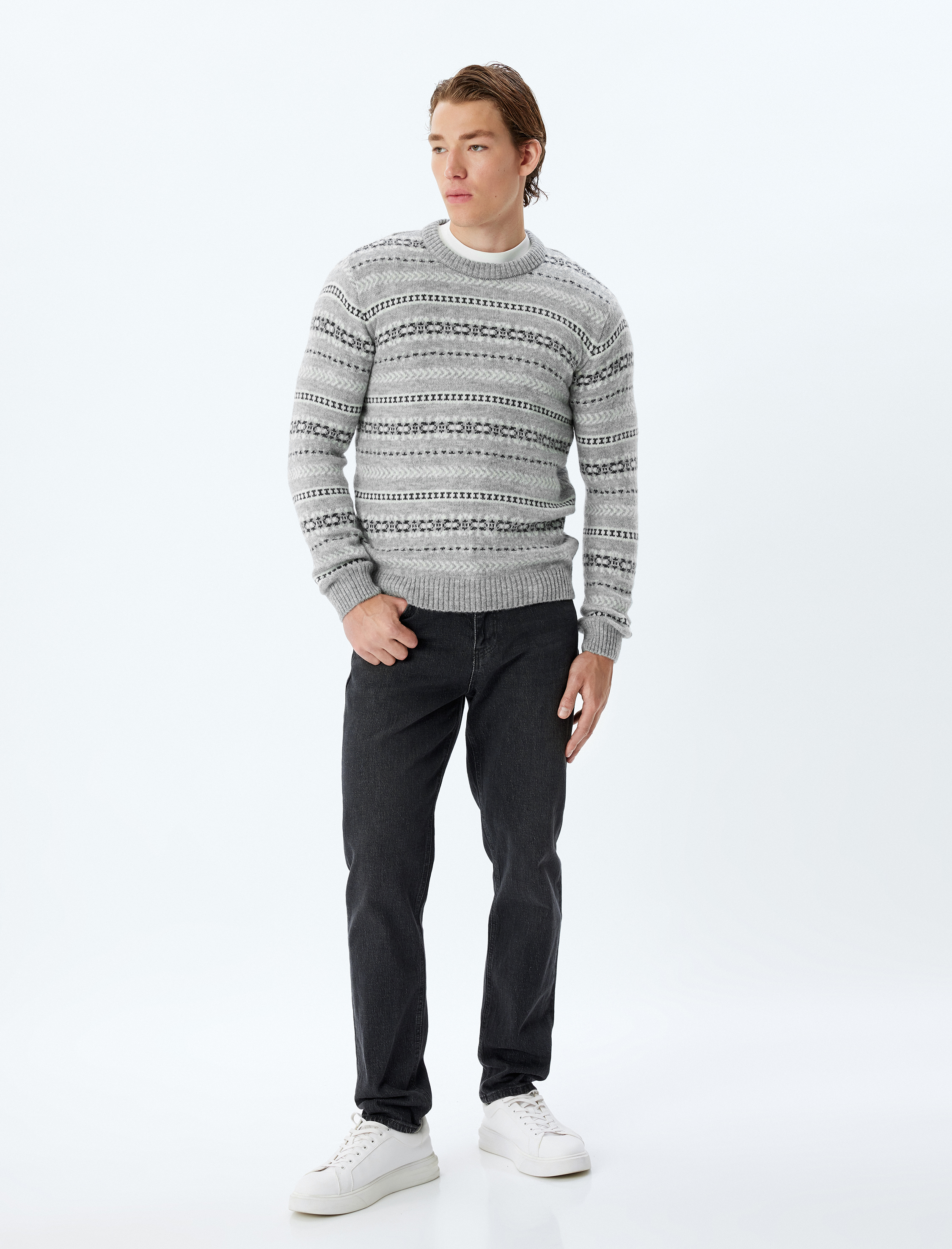 Bisiklet Yaka Desenli Kışlık Triko Kazak