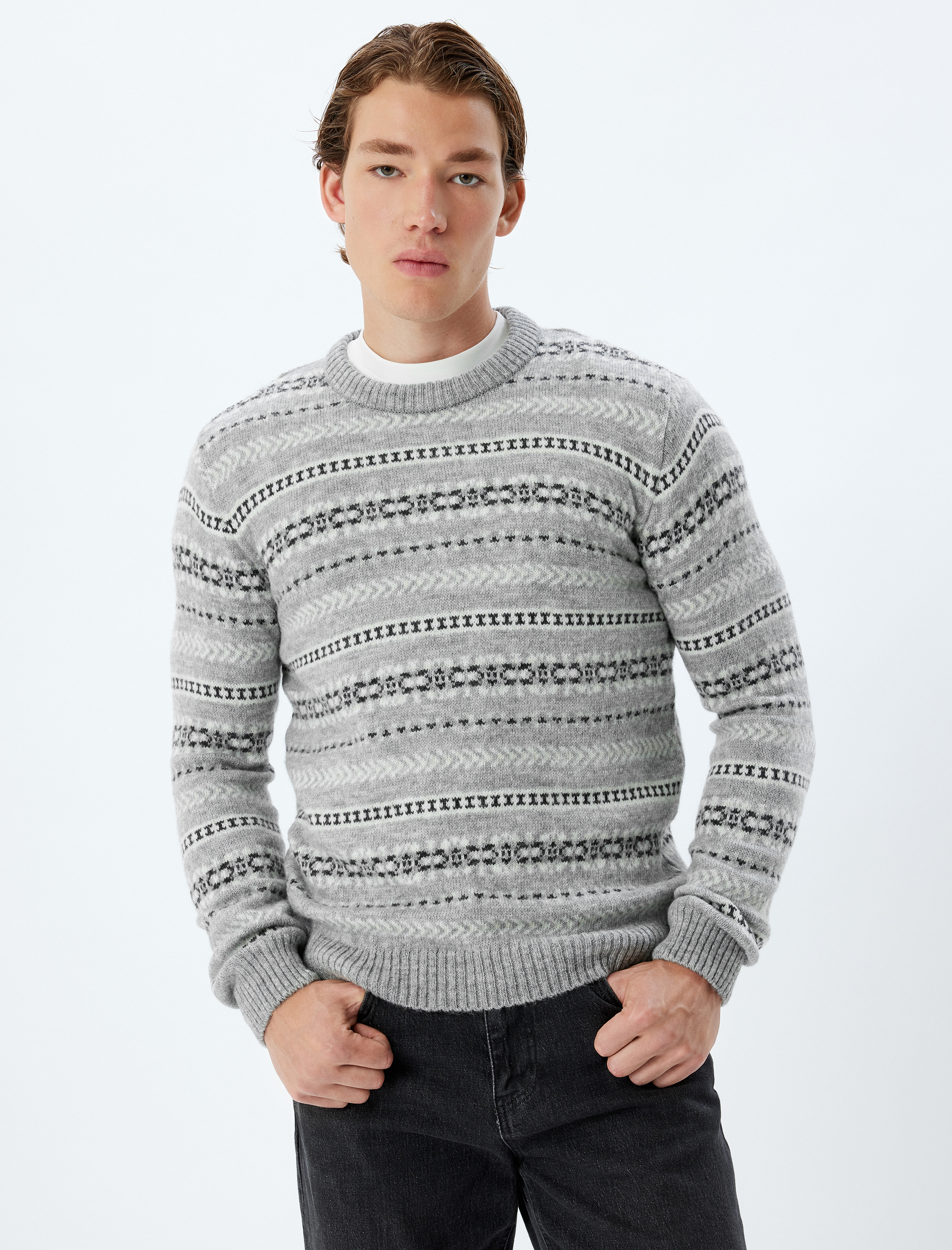 Bisiklet Yaka Desenli Kışlık Triko Kazak