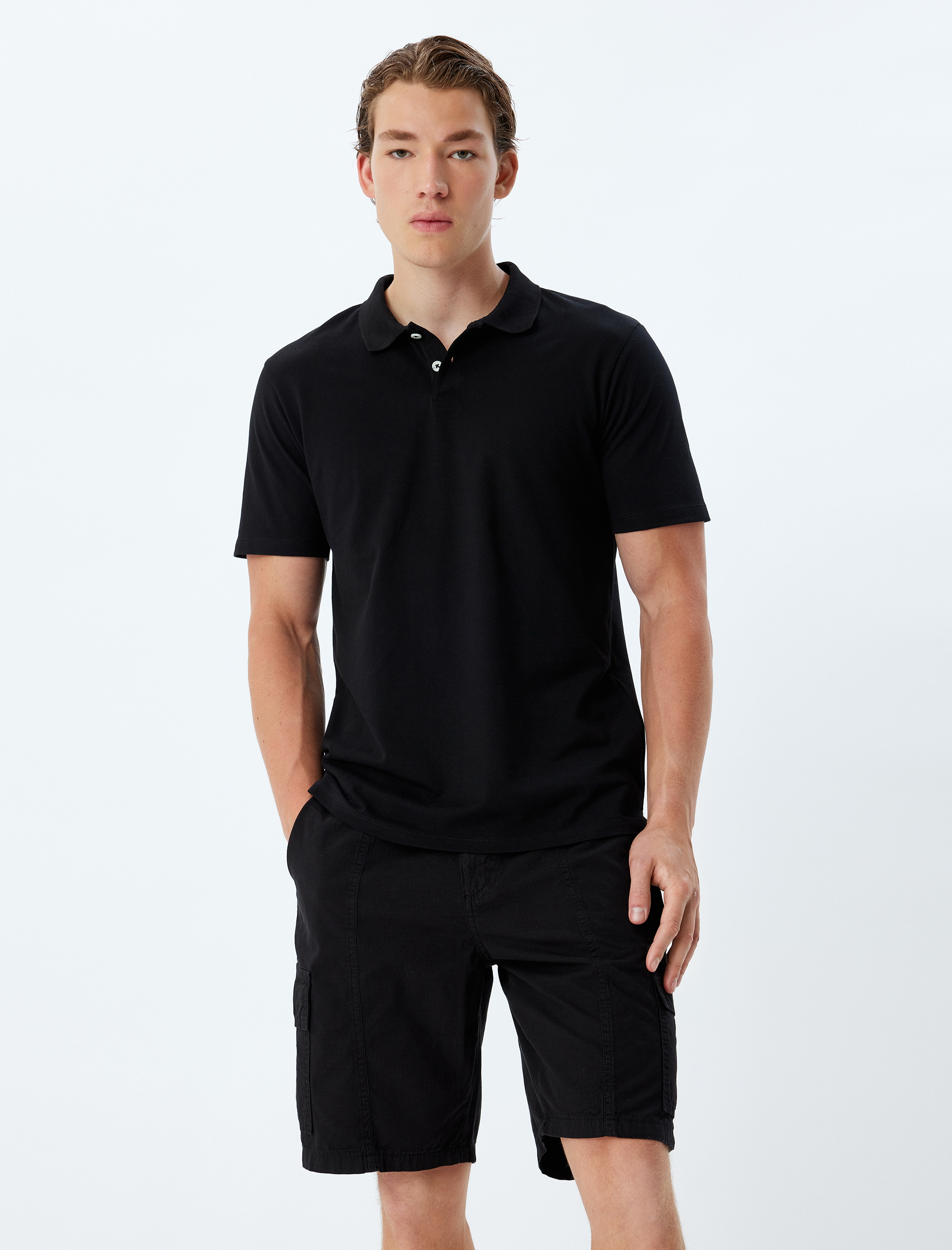   Chino Şort Bermuda Kargo Cep Detaylı Beli Bağcıklı Pamuklu