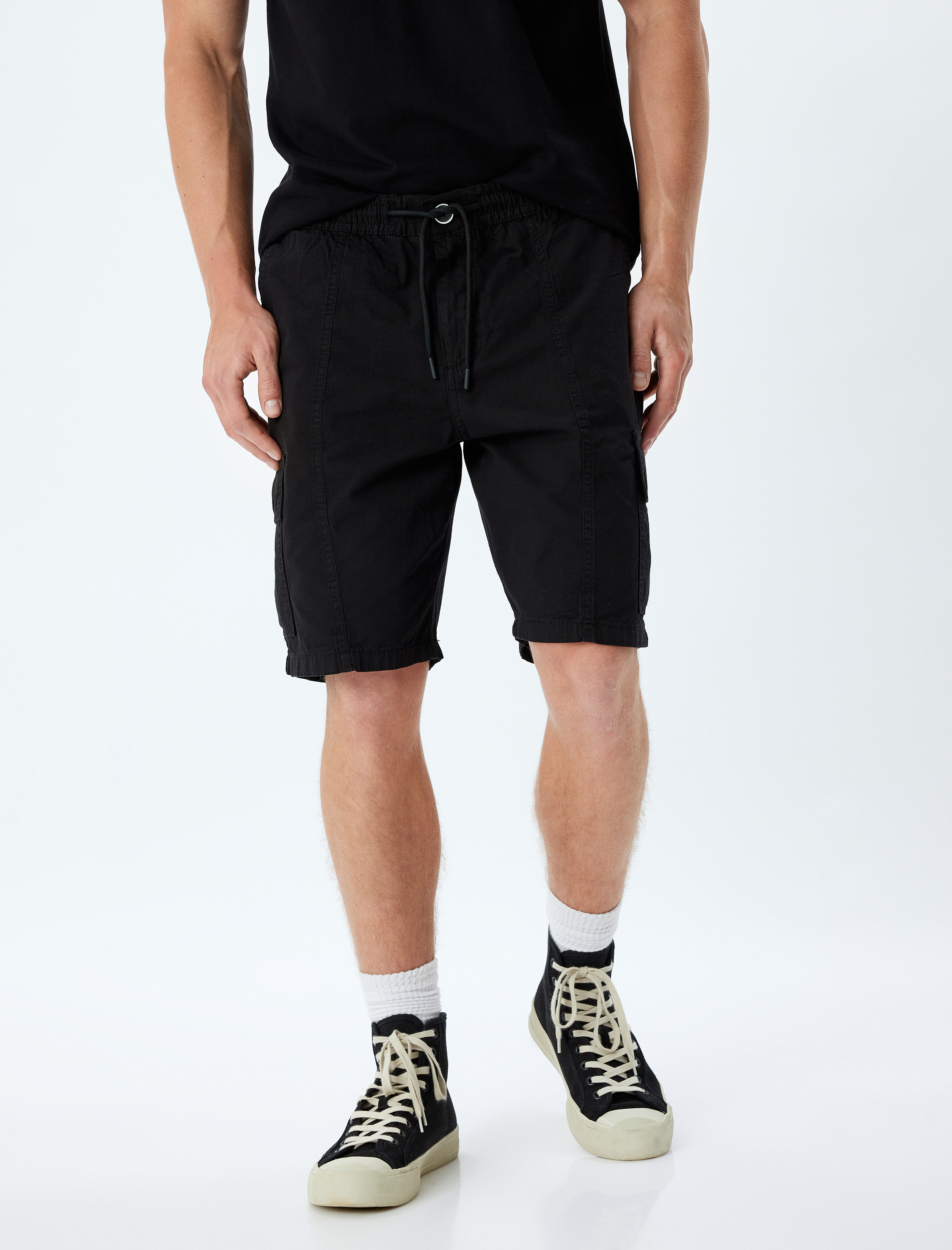   Chino Şort Bermuda Kargo Cep Detaylı Beli Bağcıklı Pamuklu