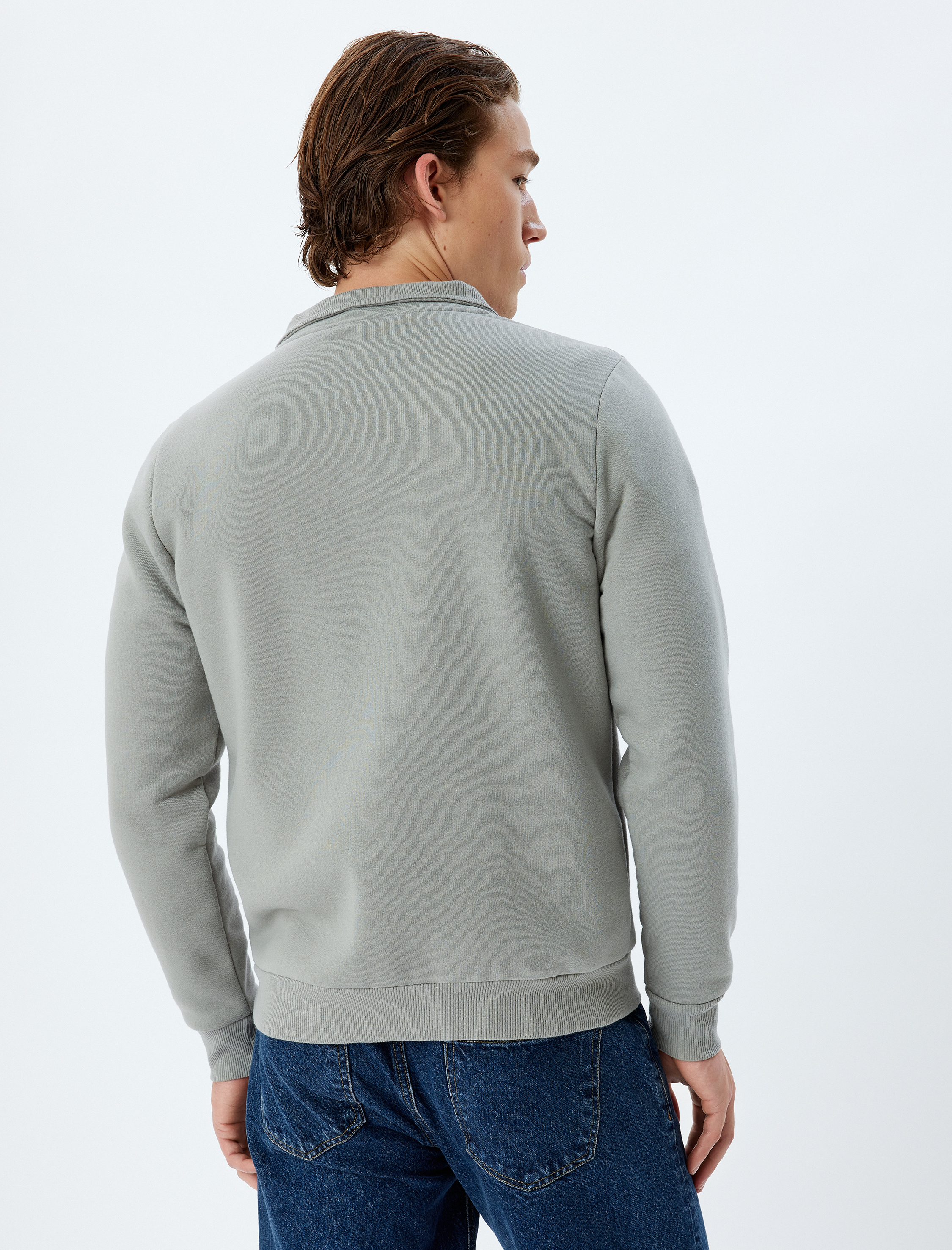   Yarım Fermuarlı Yaka Basic Şardonlu Pamuk Karışımlı Uzun Kollu Sweatshirt