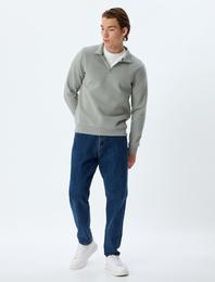 Yarım Fermuarlı Yaka Basic Şardonlu Pamuk Karışımlı Uzun Kollu Sweatshirt