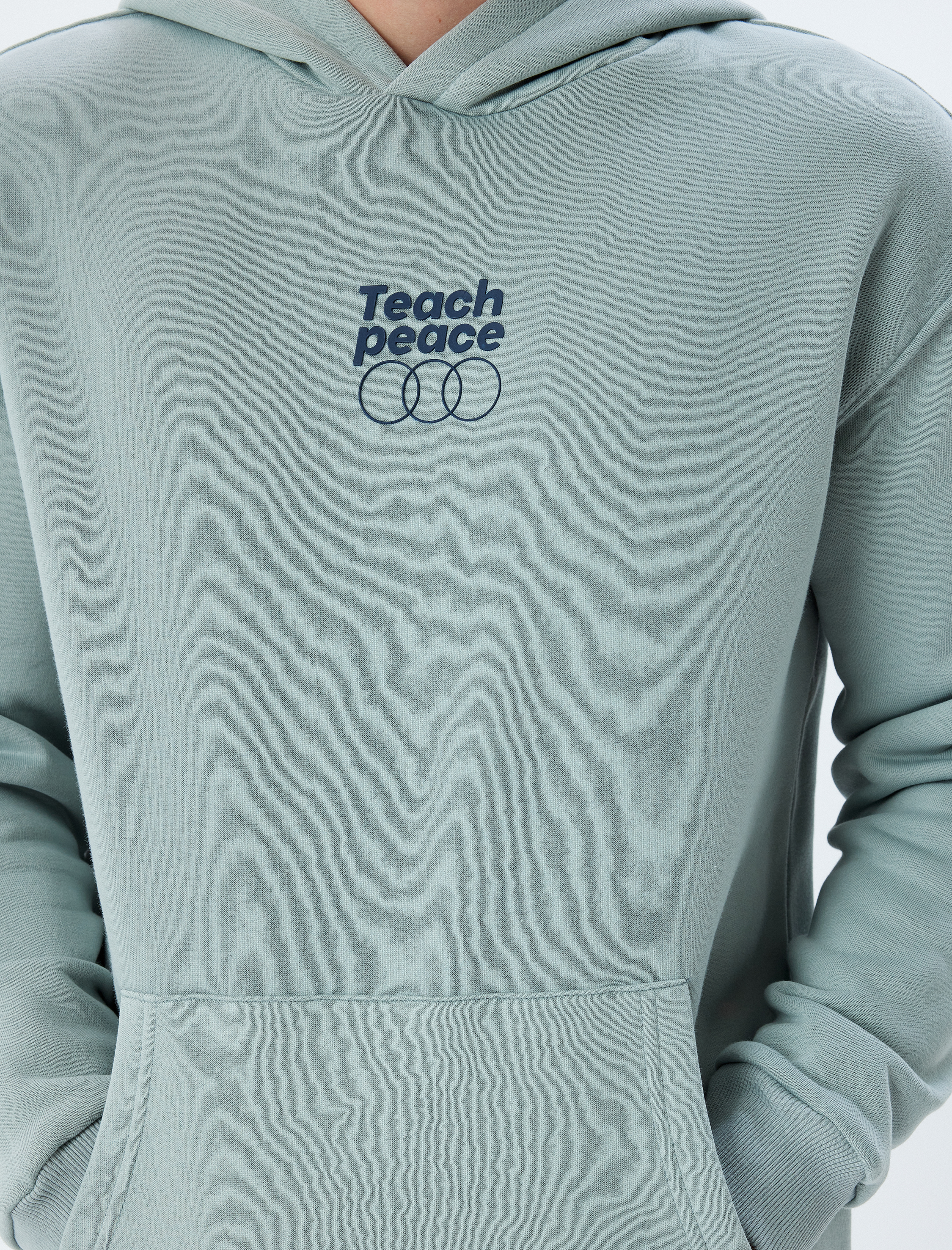   Kapşonlu Sweatshirt Oversize Slogan Baskılı Basic Kanguru Cep Detaylı Şardonlu Pamuk Karışımlı