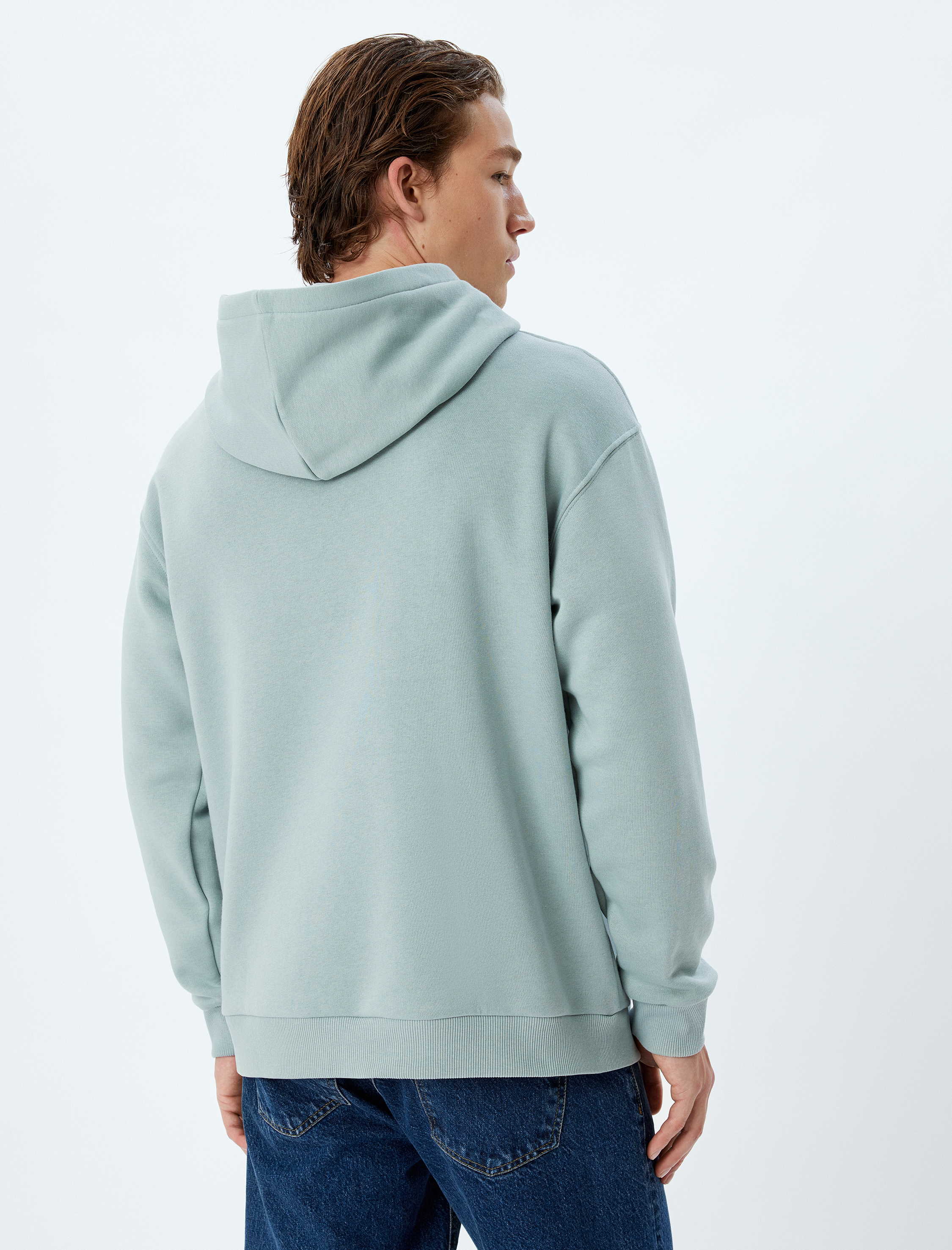   Kapşonlu Sweatshirt Oversize Slogan Baskılı Basic Kanguru Cep Detaylı Şardonlu Pamuk Karışımlı