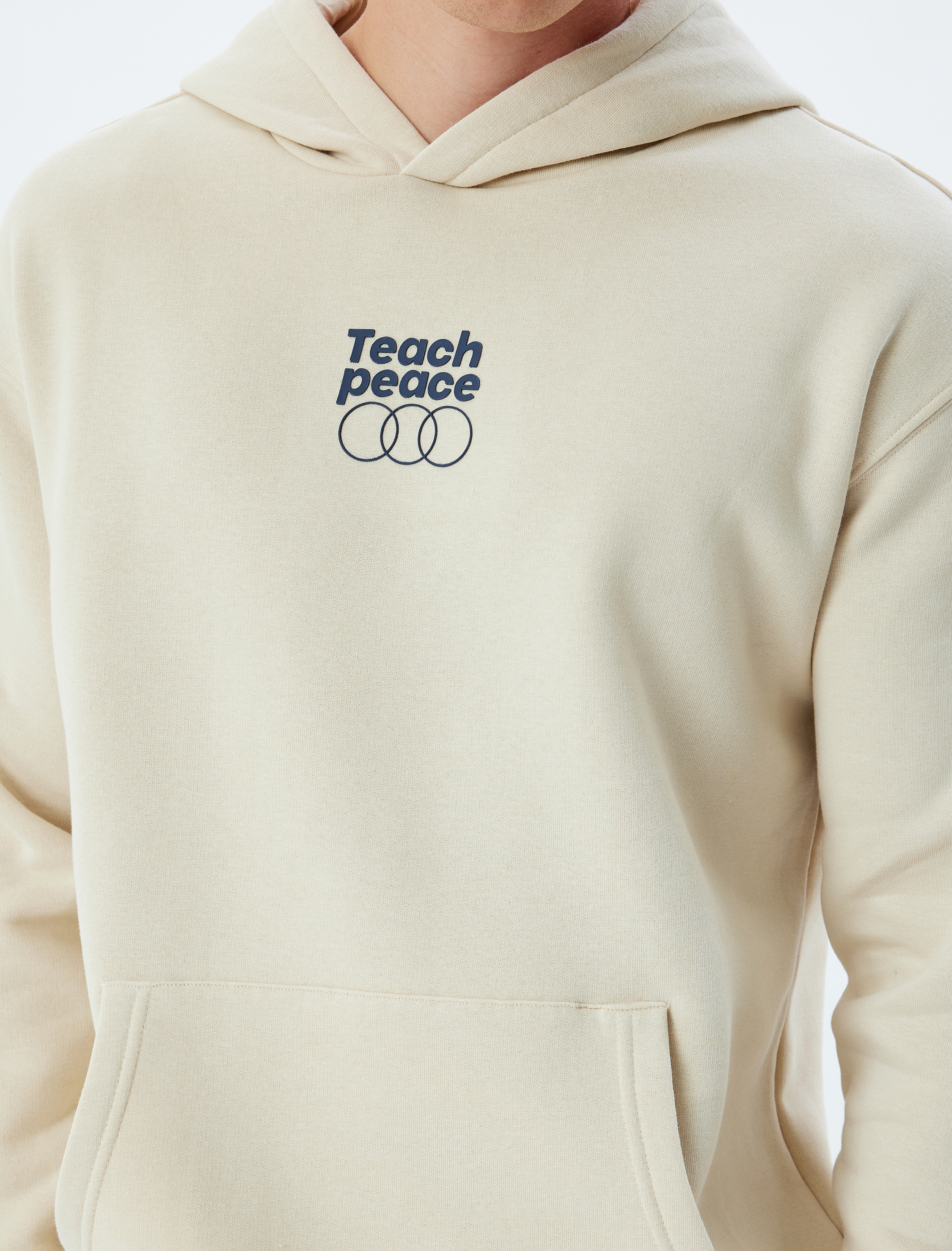   Kapşonlu Sweatshirt Oversize Slogan Baskılı Basic Kanguru Cep Detaylı Şardonlu Pamuk Karışımlı