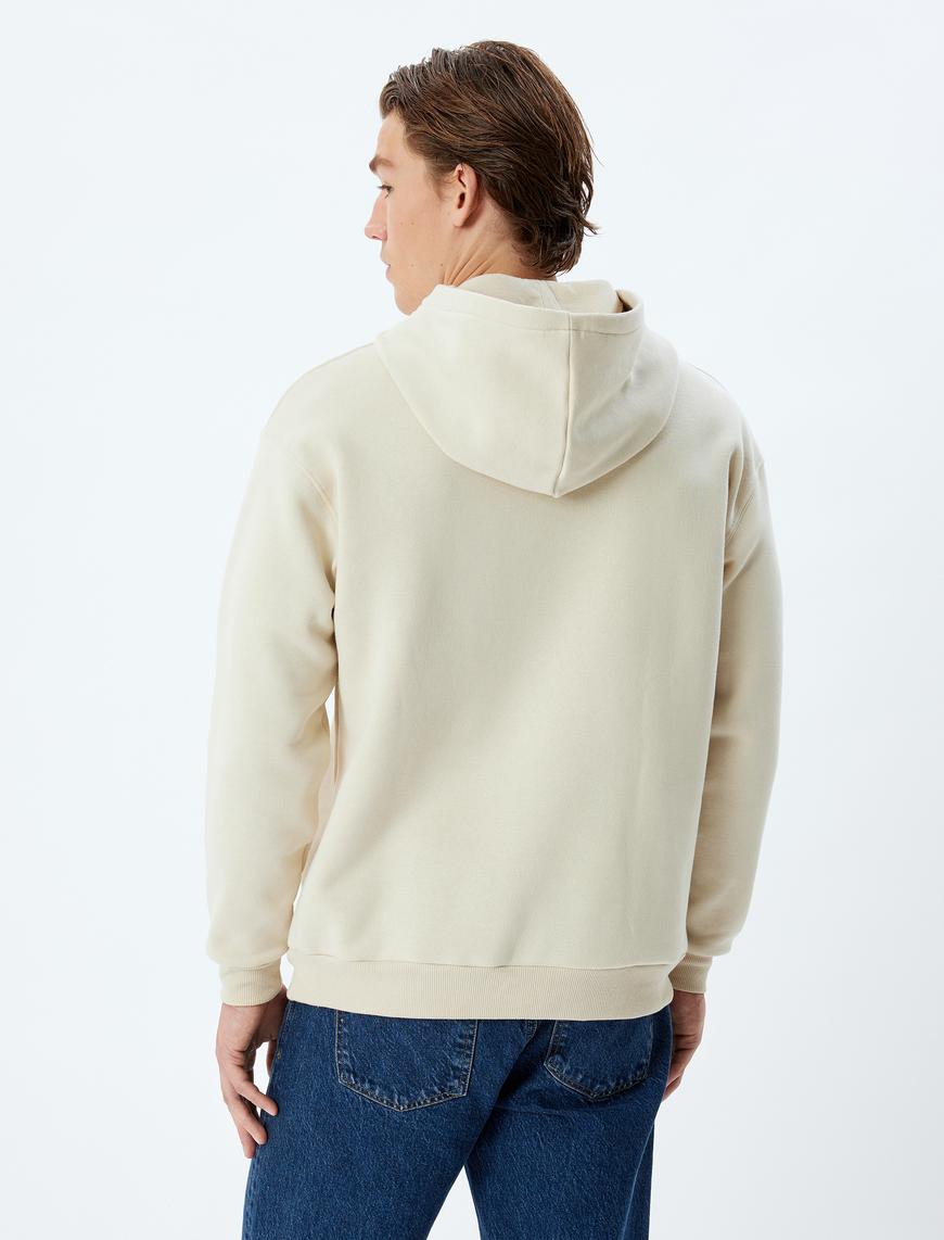   Kapşonlu Sweatshirt Oversize Slogan Baskılı Basic Kanguru Cep Detaylı Şardonlu Pamuk Karışımlı