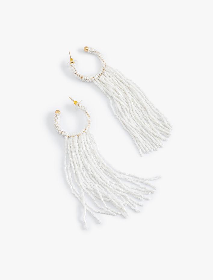 Kadın Büyük Boy Boncuklu Halka Küpe Sallantılı - Koton X Sibil Çetinkaya