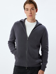 Triko Hırka Fermuarlı Cep Detaylı Basic Pamuklu