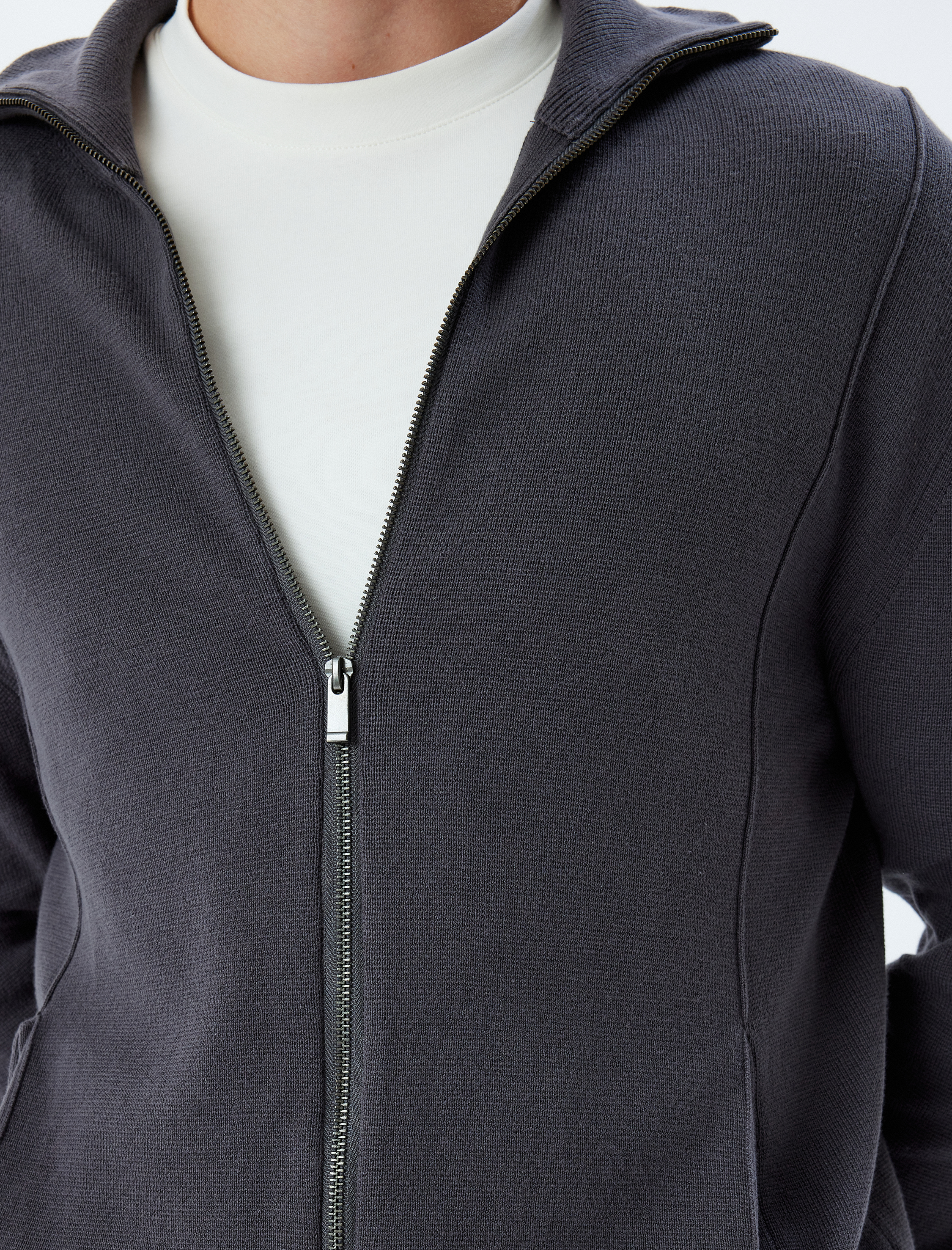   Triko Hırka Fermuarlı Cep Detaylı Basic Pamuklu