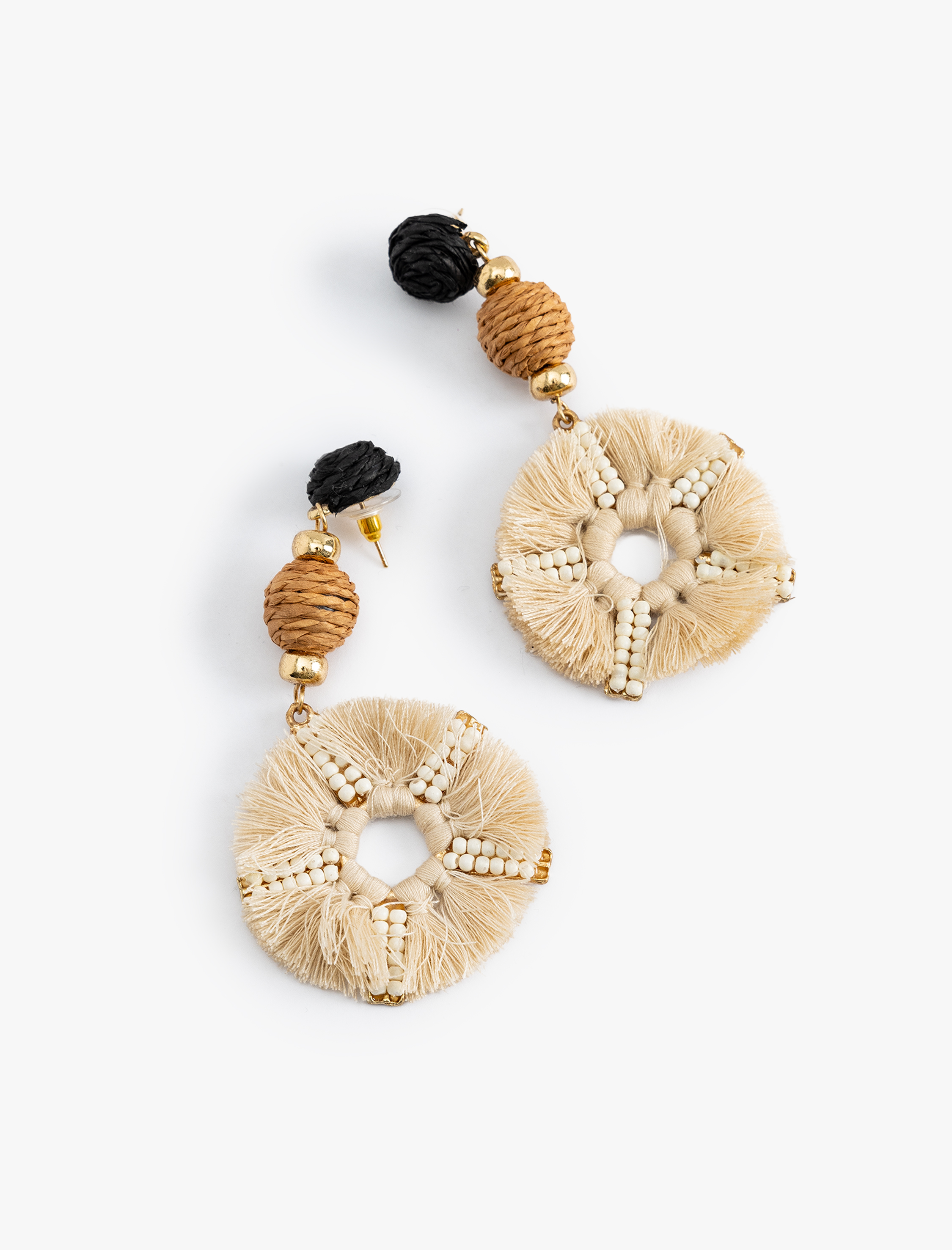  Kadın Hasır Küpe Boncuklu Geometrik Sallantılı - Koton X Melis Ağazat