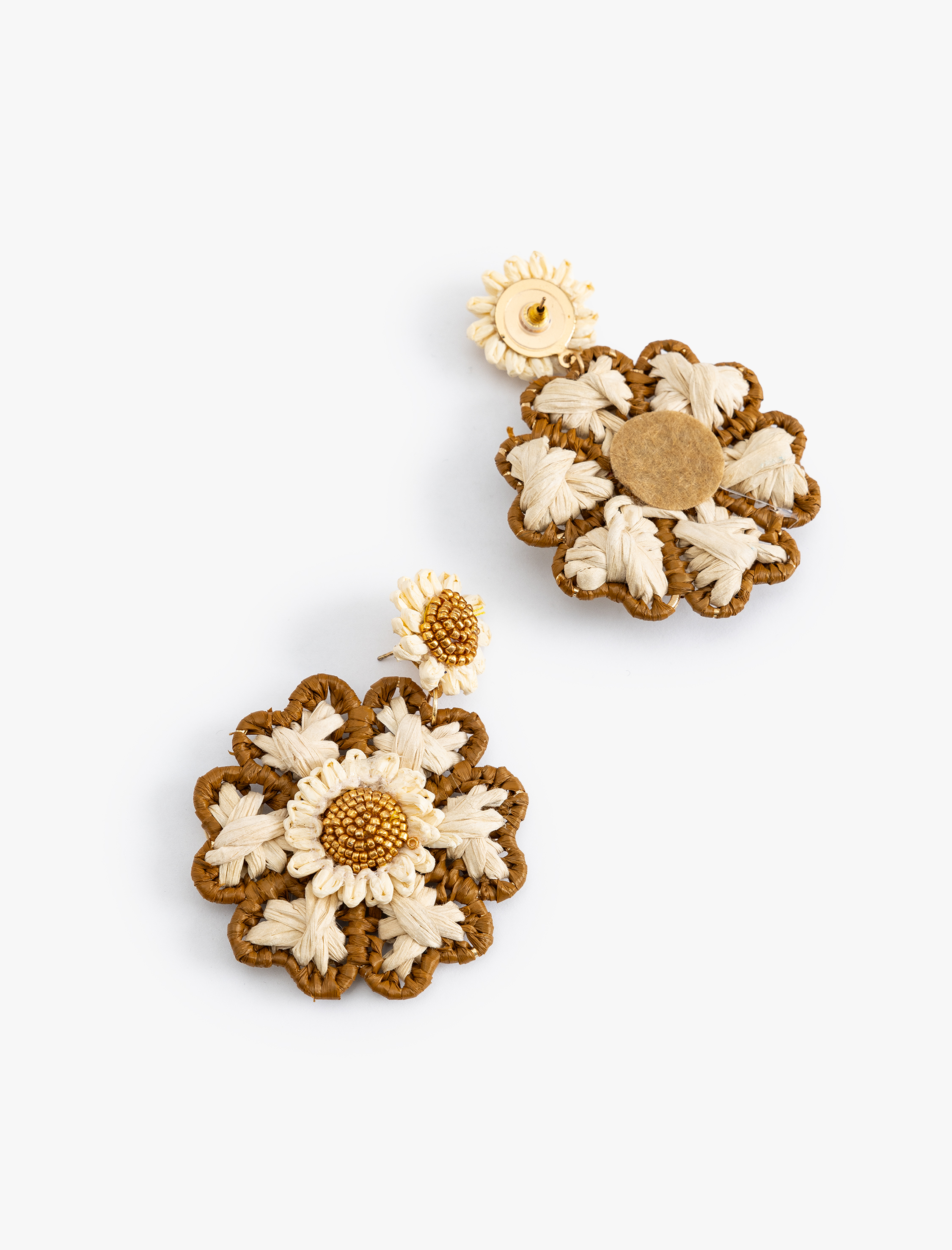  Kadın Çiçekli Hasır Küpe Boncuk Detaylı Sallantılı Büyük Boy