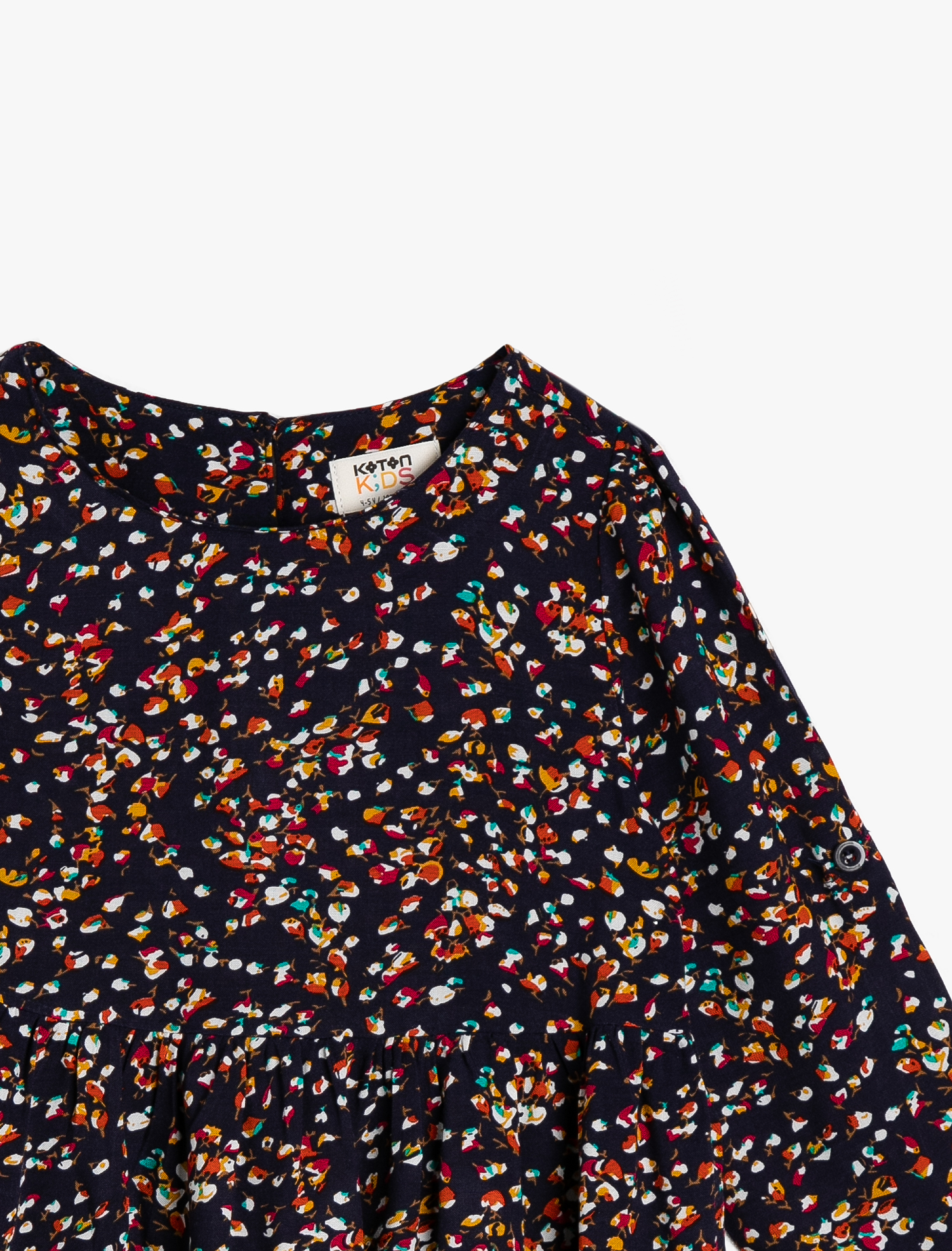  Kız Çocuk Çiçekli İnce Dökümlü Kumaştan Bol Kesim Büzgülü Orta Boy Elbise