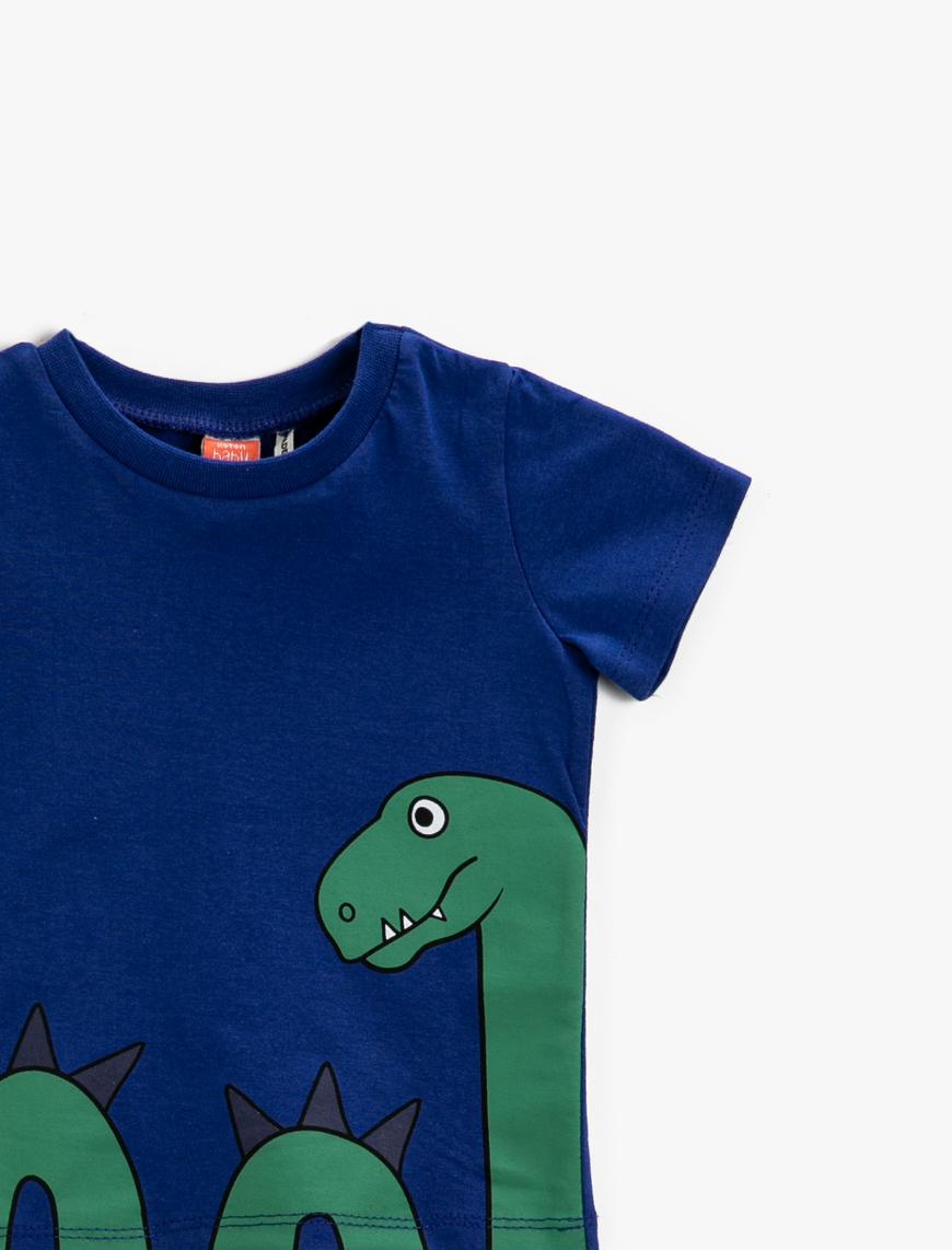  Erkek Bebek Dinozor Baskılı Kısa Kollu Tişört Pamuklu