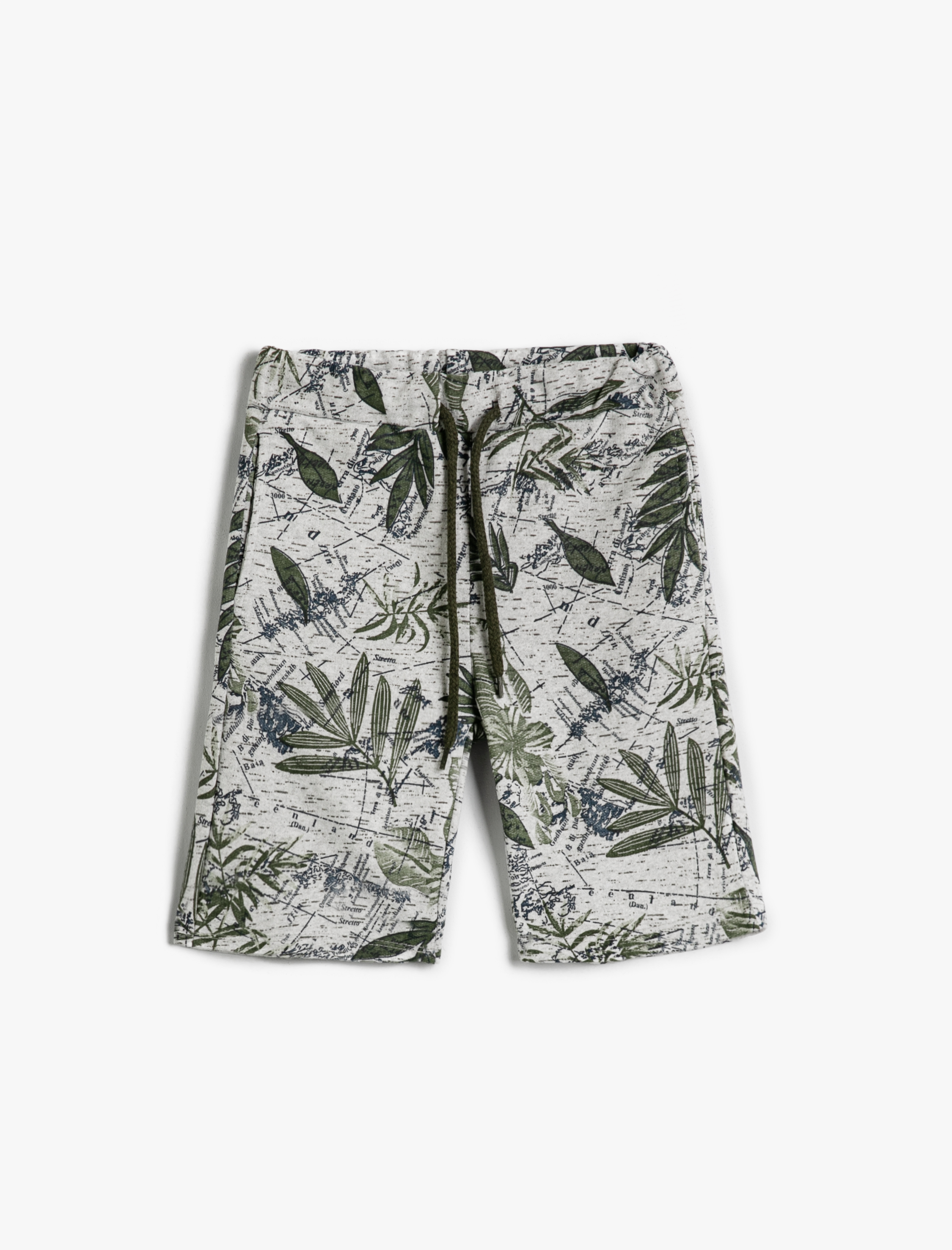  Erkek Çocuk Yaprak Baskılı Şort Beli Bağcıklı