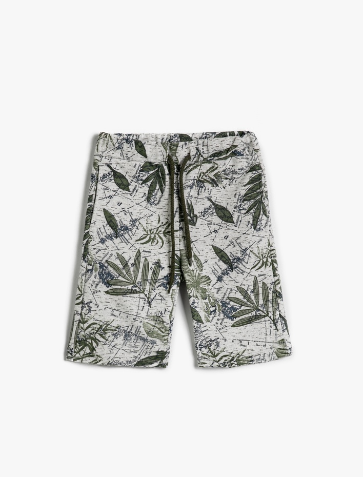Erkek Çocuk Yaprak Baskılı Şort Beli Bağcıklı