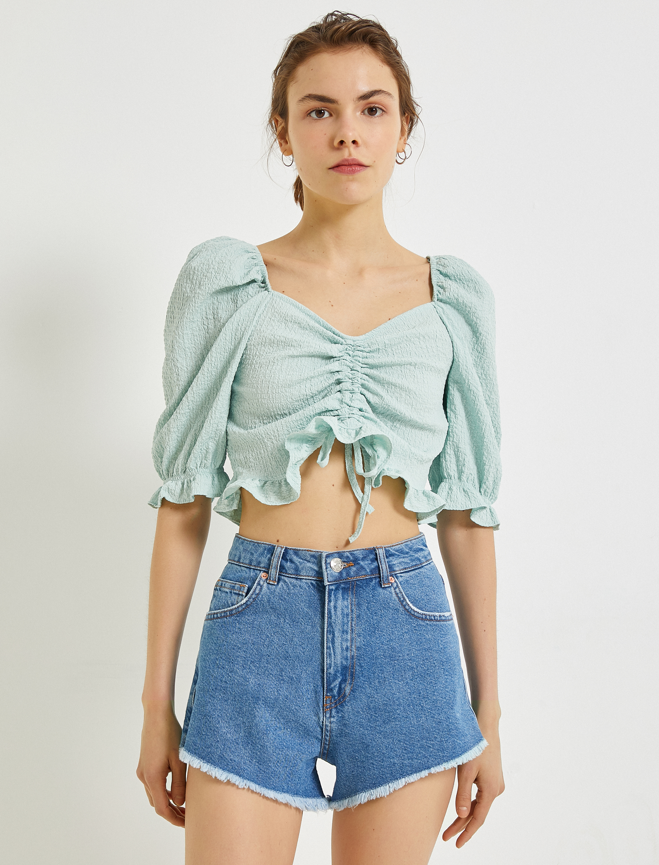   Crop Bluz Kısa Kollu