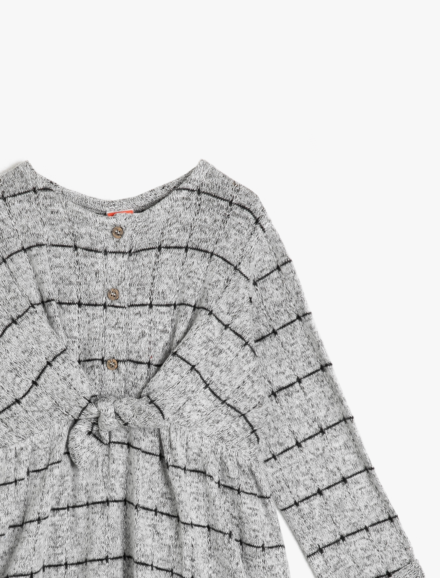  Kız Bebek Düğmeli Bisiklet Yaka Uzun Kollu Elbise