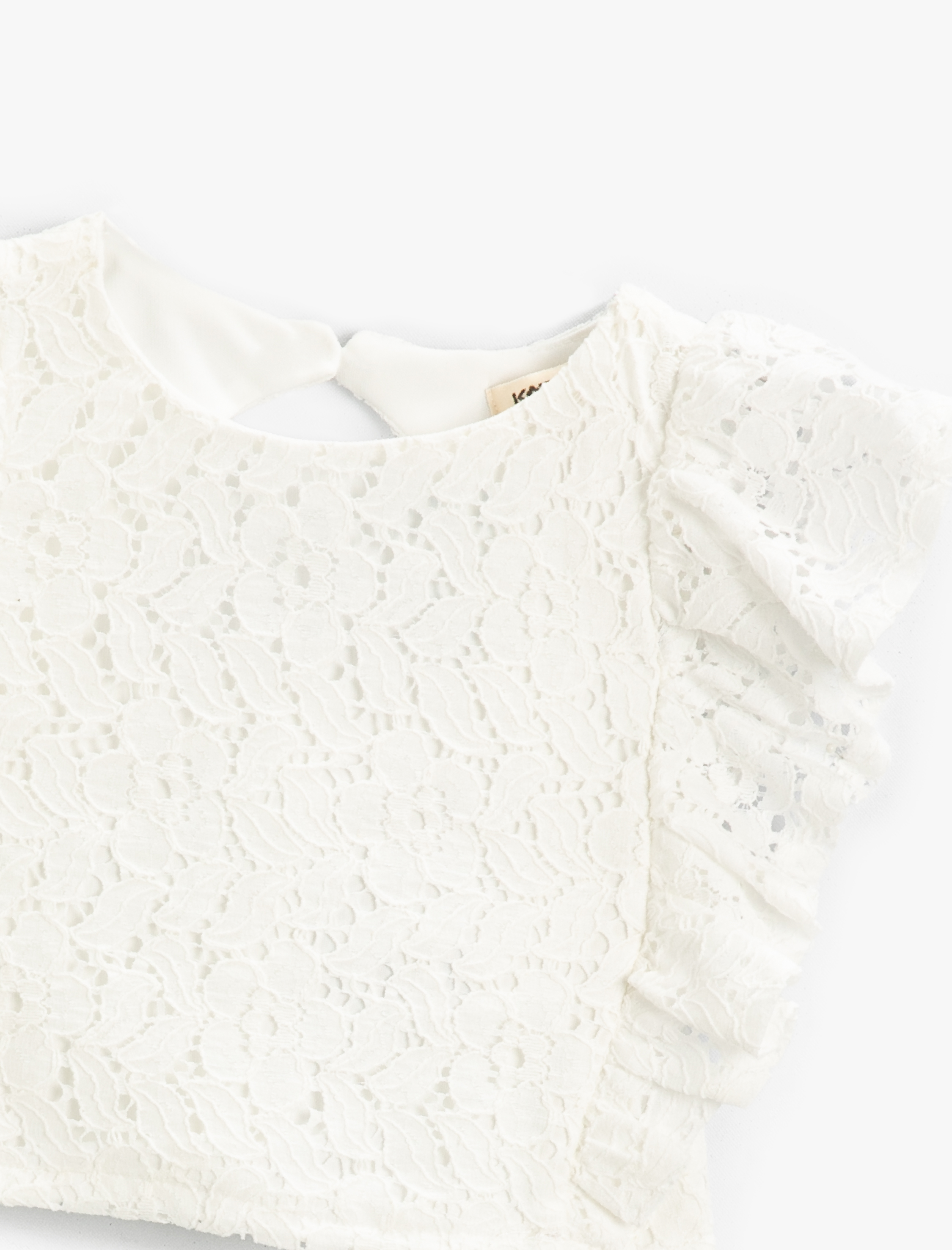  Kız Çocuk Dantelli Kısa Kollu Bluz Pamuklu Fırfırlı