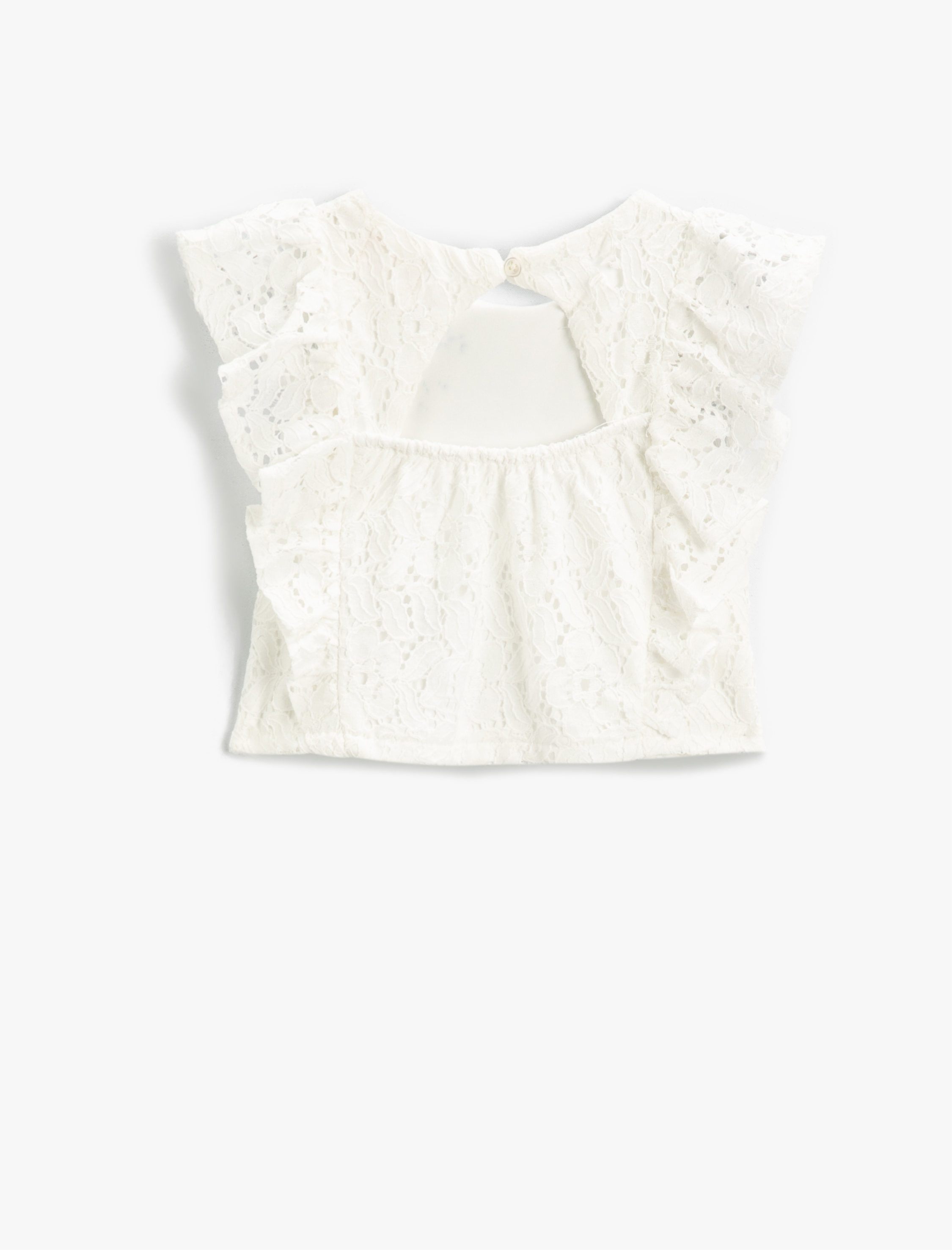  Kız Çocuk Dantelli Kısa Kollu Bluz Pamuklu Fırfırlı