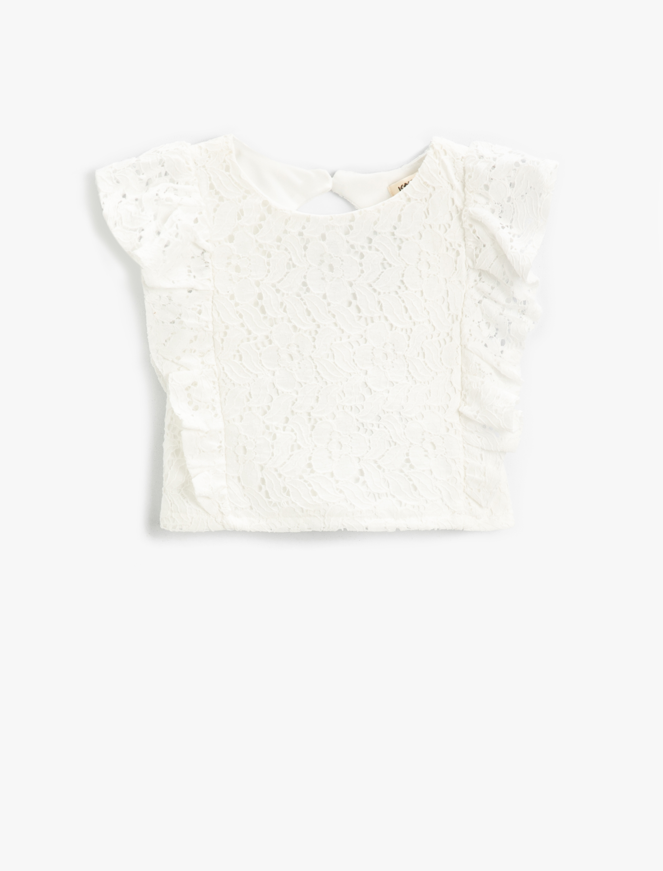  Kız Çocuk Dantelli Kısa Kollu Bluz Pamuklu Fırfırlı