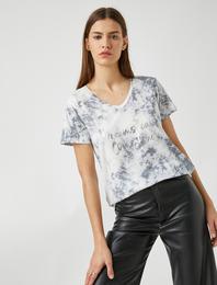 Kısa Kollu Desenli Pamuklu Tişört