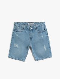 Eskitilmiş Jean Şort Pamuklu