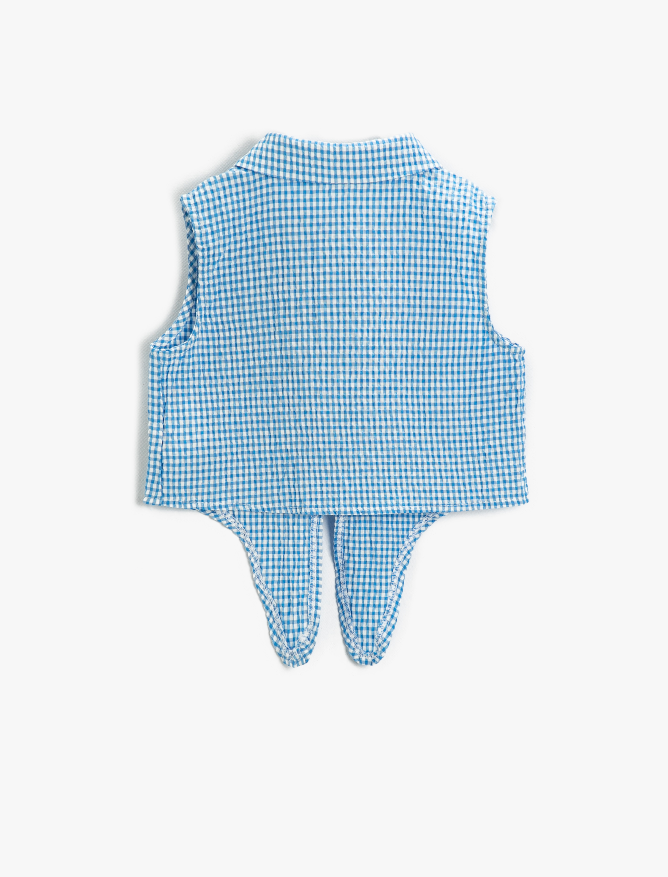  Kız Çocuk Bağlama Detaylı Kareli Gömlek Kolsuz