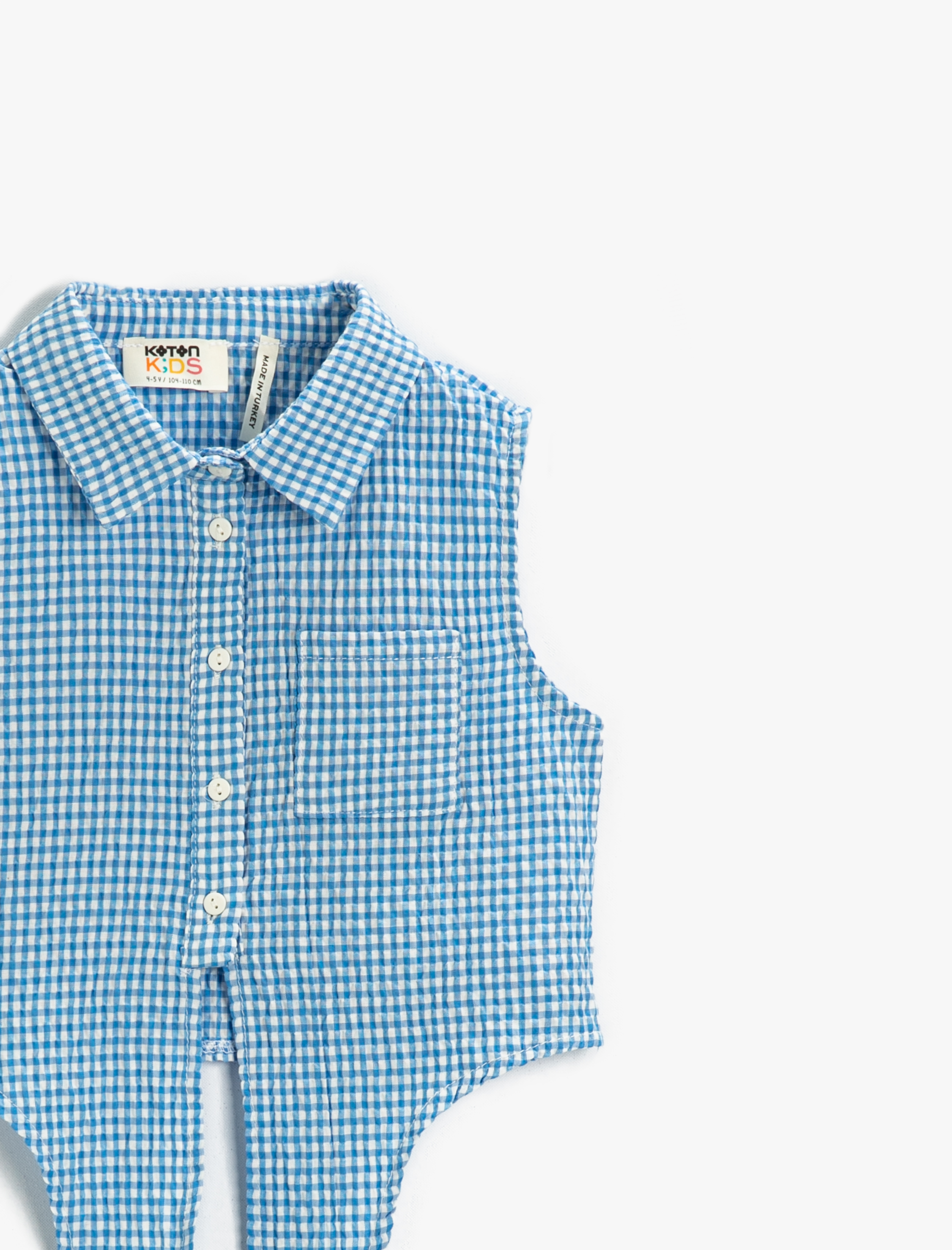  Kız Çocuk Bağlama Detaylı Kareli Gömlek Kolsuz