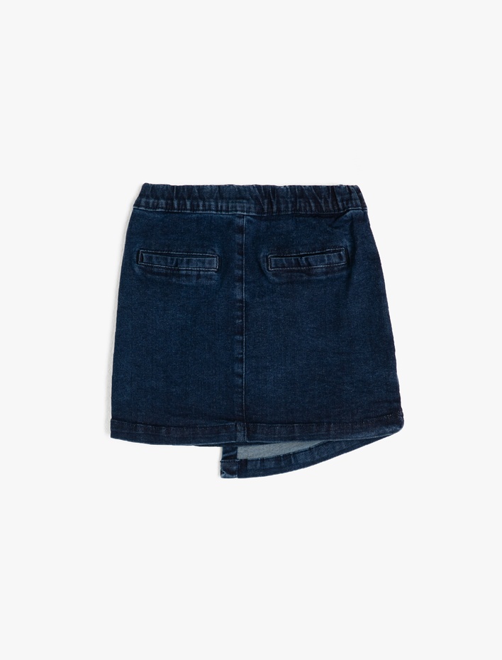 Kız Çocuk Normal Bel Bağlamalı Yazılı Islemeli Jean Etek