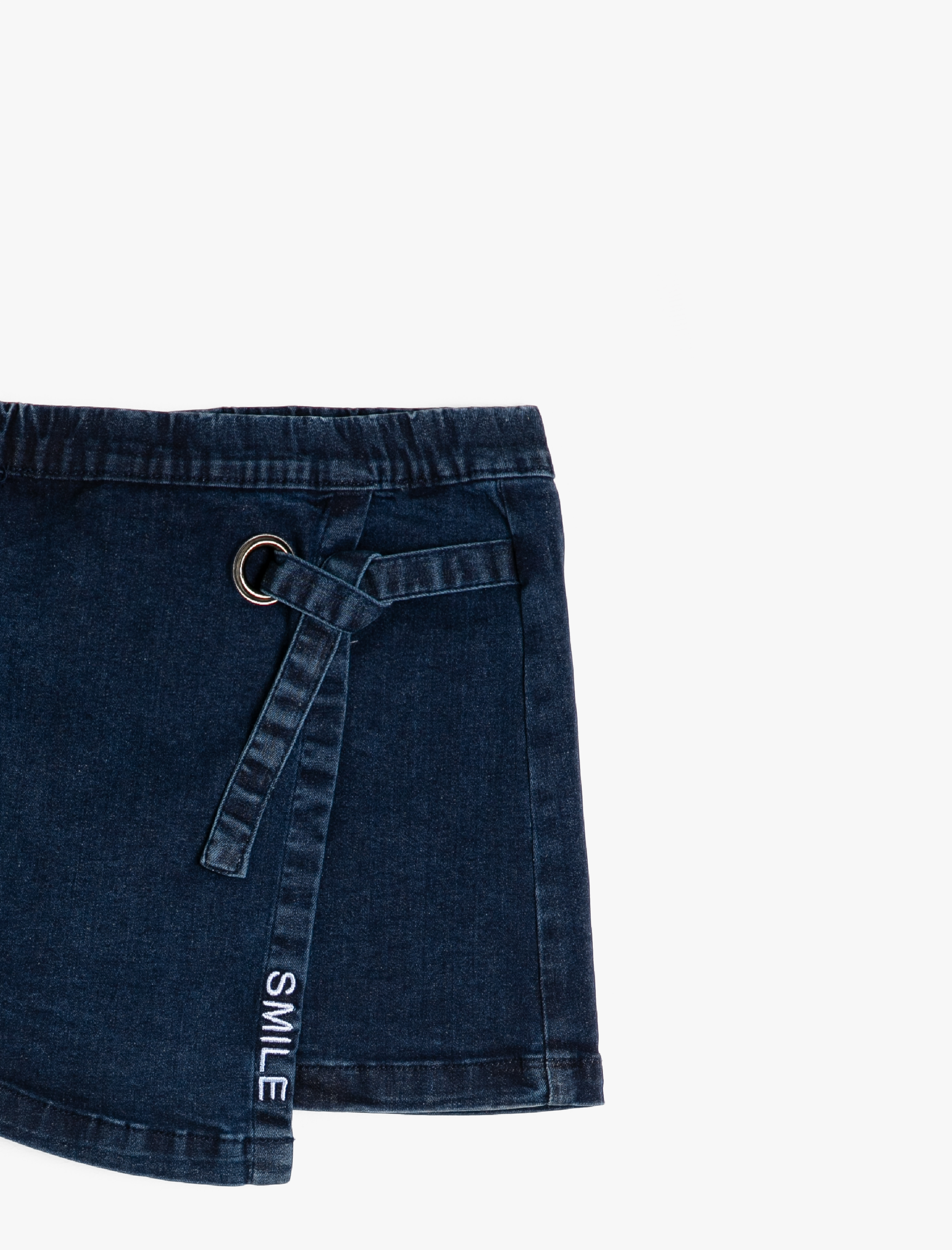  Kız Çocuk Normal Bel Bağlamalı Yazılı Islemeli Jean Etek