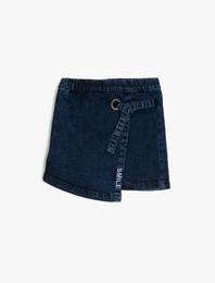 Normal Bel Bağlamalı Yazılı Islemeli Jean Etek