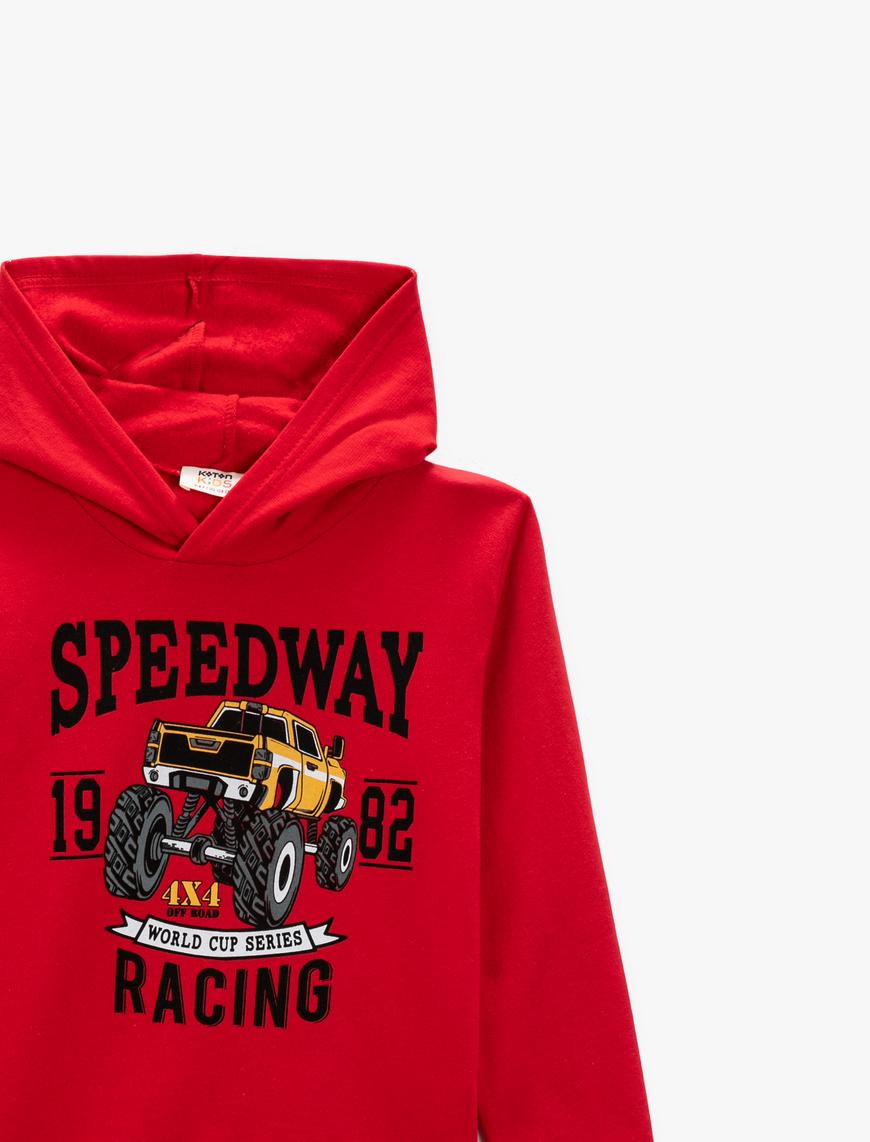  Erkek Çocuk Speedway Racing Baskılı Pamuklu Kapüşonlu Sweatshirt