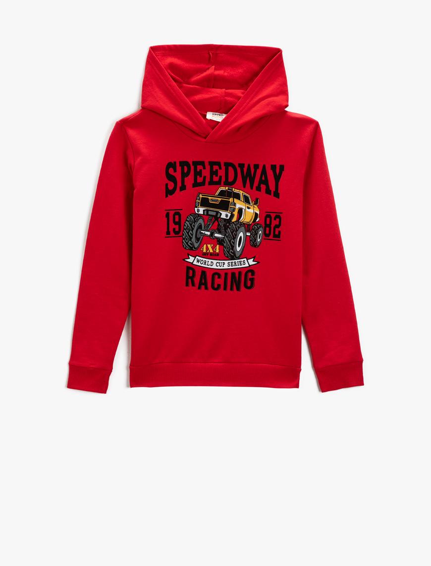  Erkek Çocuk Speedway Racing Baskılı Pamuklu Kapüşonlu Sweatshirt
