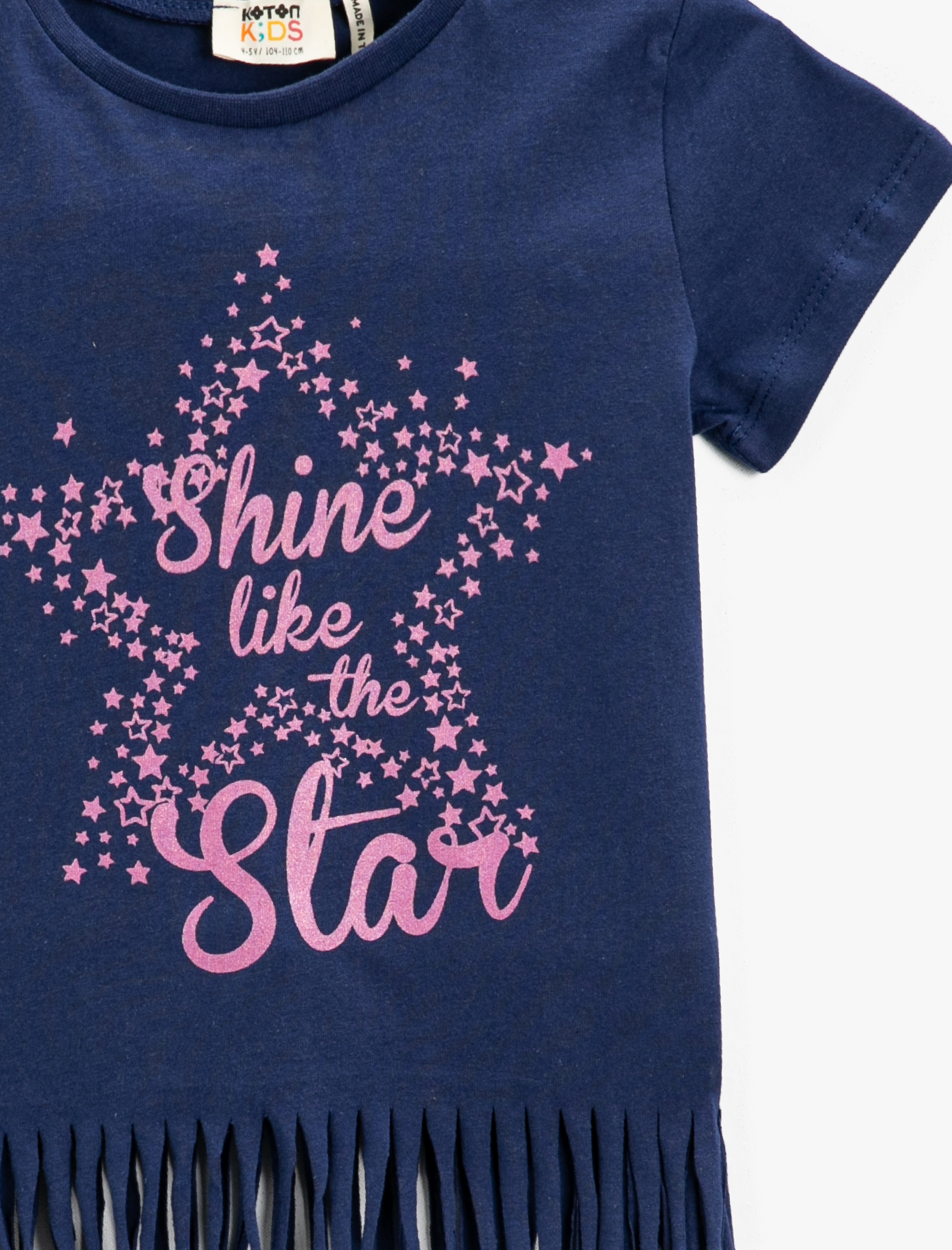  Kız Çocuk Yıldız Baskılı Püsküllü Tişört Pamuklu