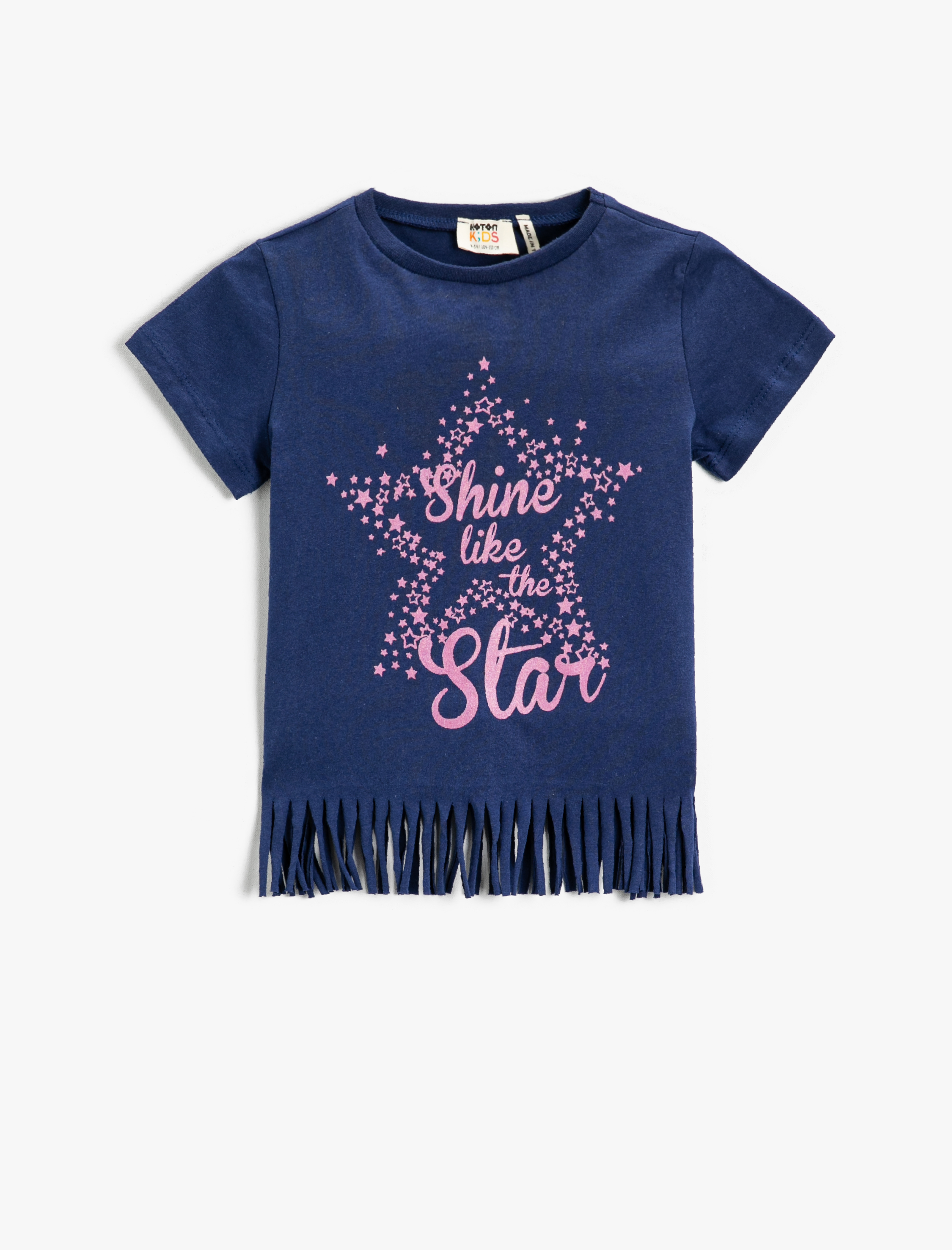  Kız Çocuk Yıldız Baskılı Püsküllü Tişört Pamuklu