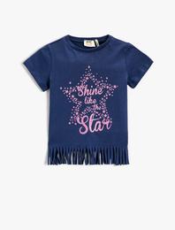 Yıldız Baskılı Püsküllü Tişört Pamuklu
