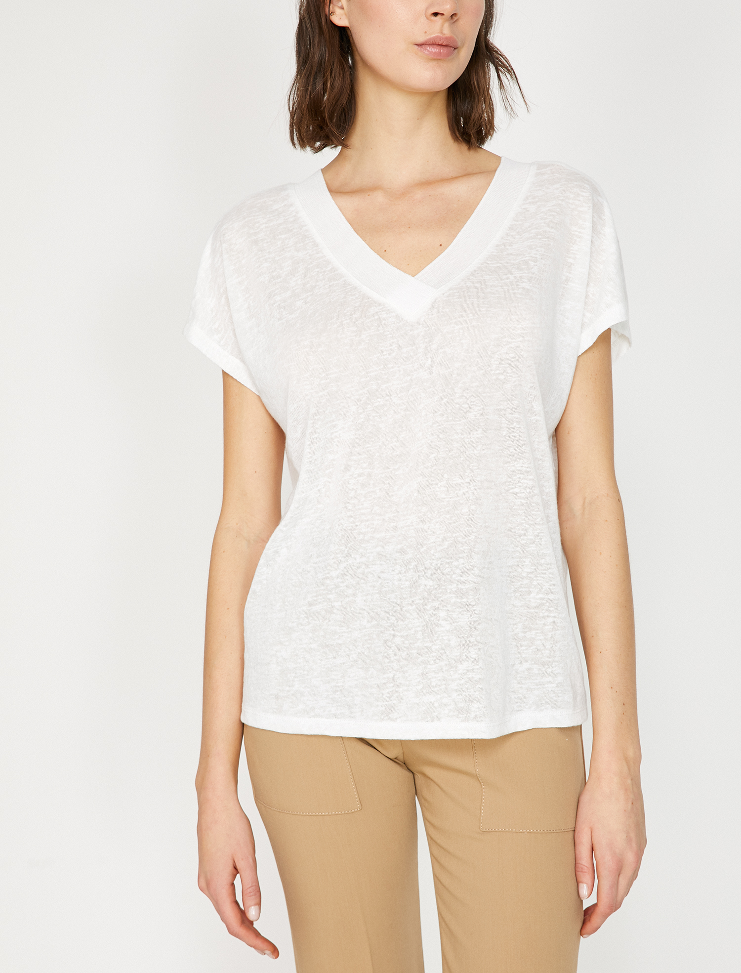   Keten Görünümlü V Yaka Tişört