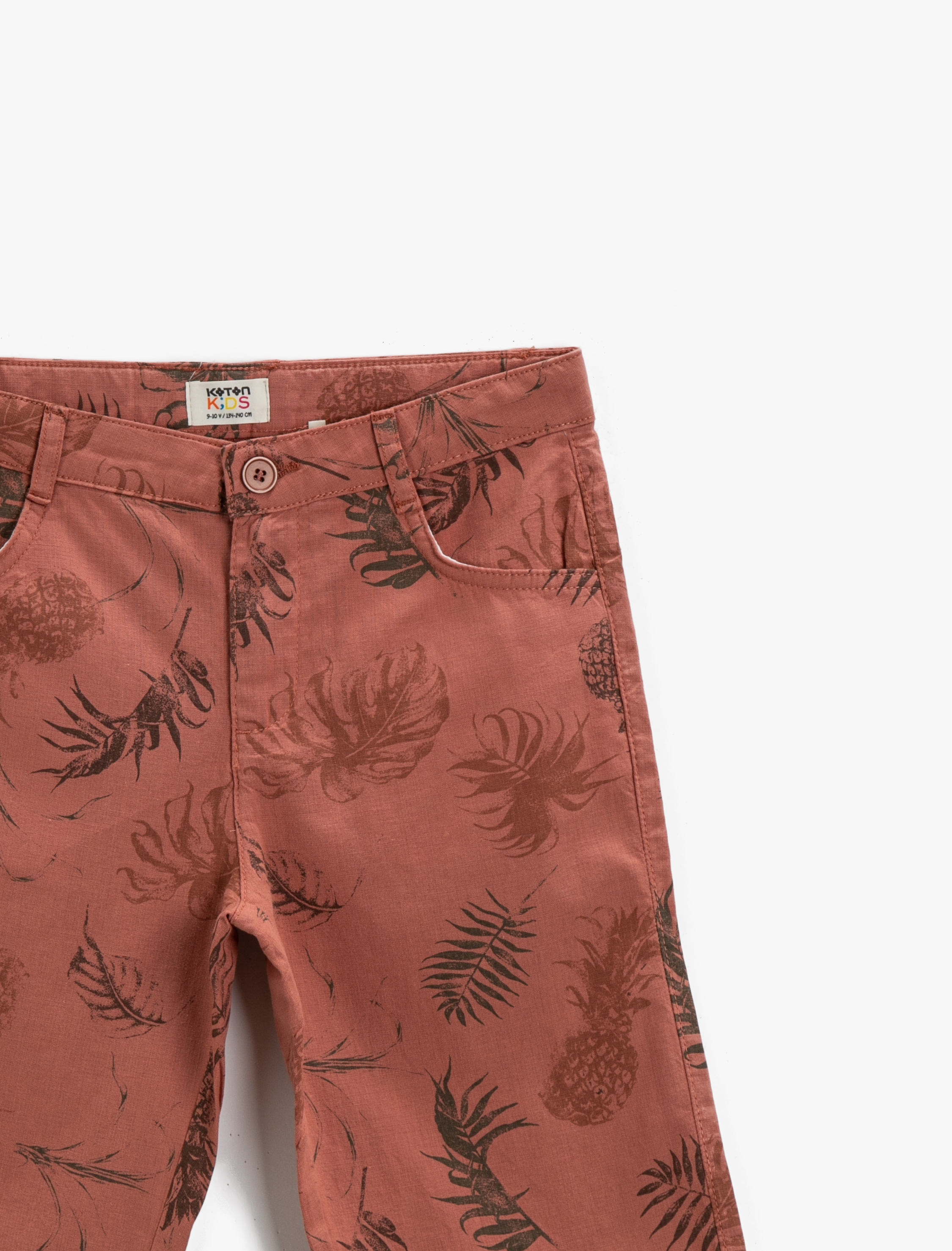  Erkek Çocuk Yaprak Baskılı Şort Pamuklu