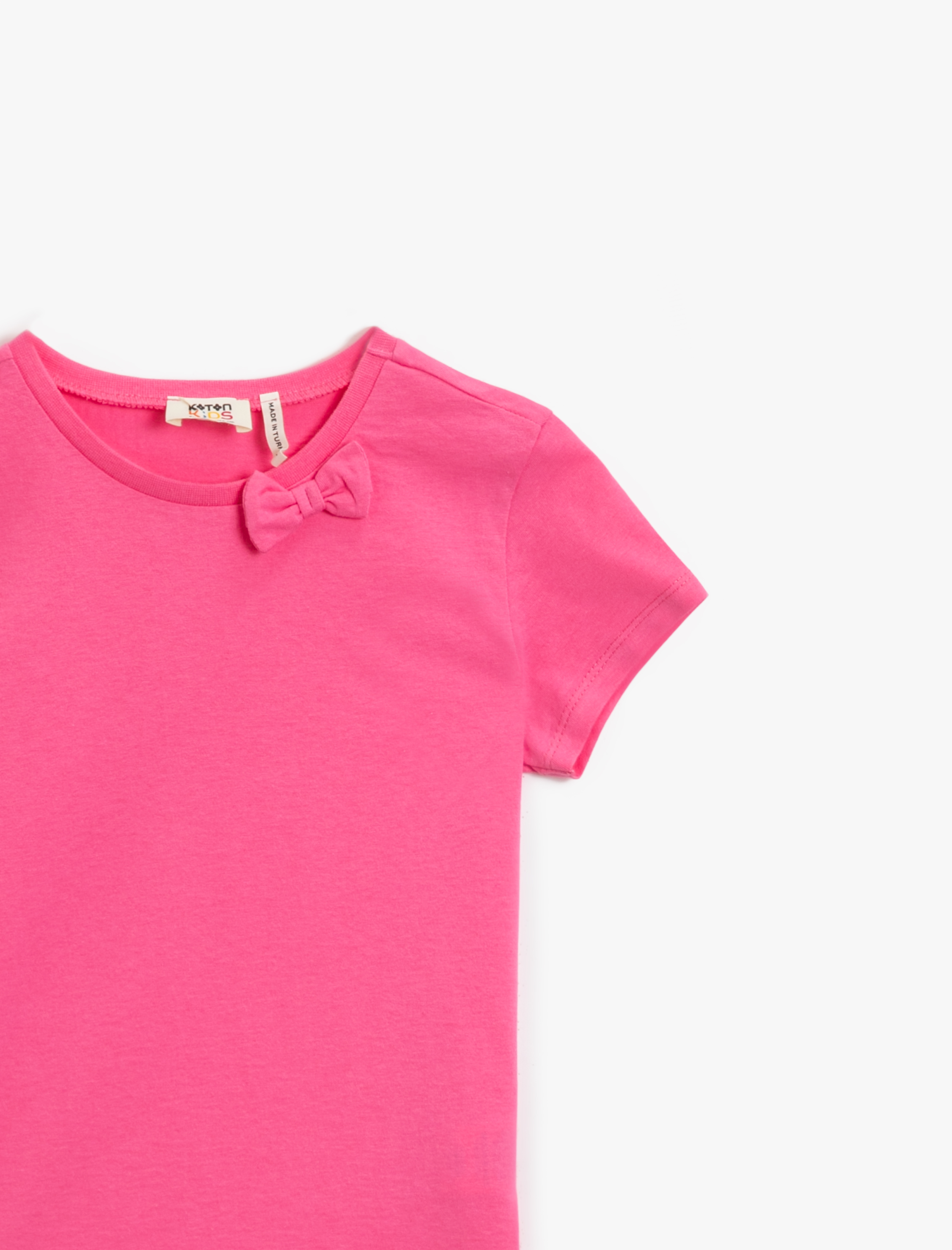  Kız Çocuk Fiyonklu Tişört Pamuklu Kısa Kollu