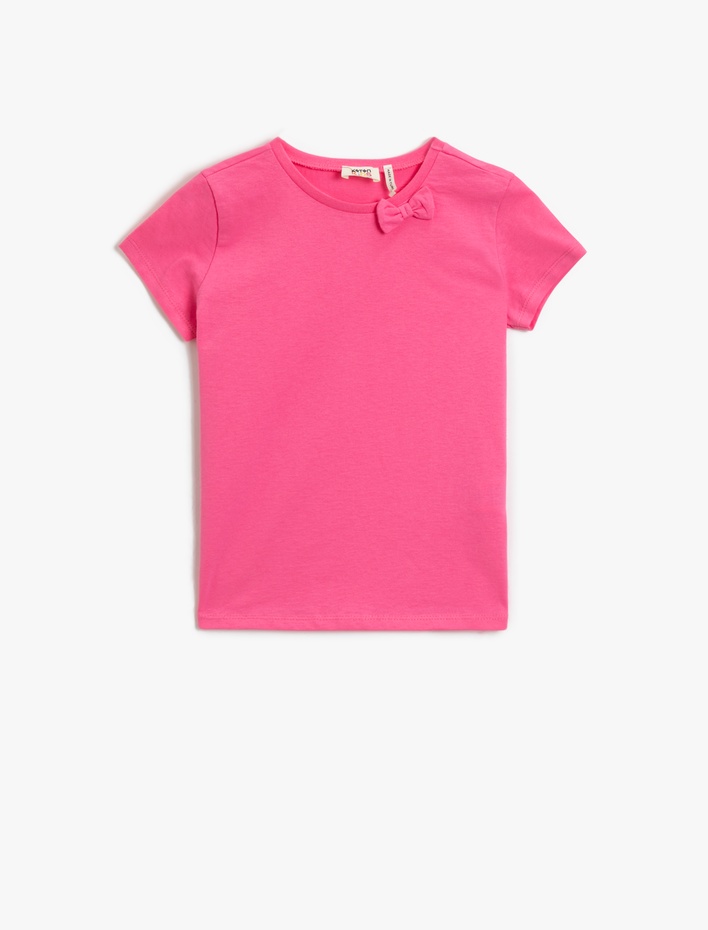 Kız Çocuk Fiyonklu Tişört Pamuklu Kısa Kollu