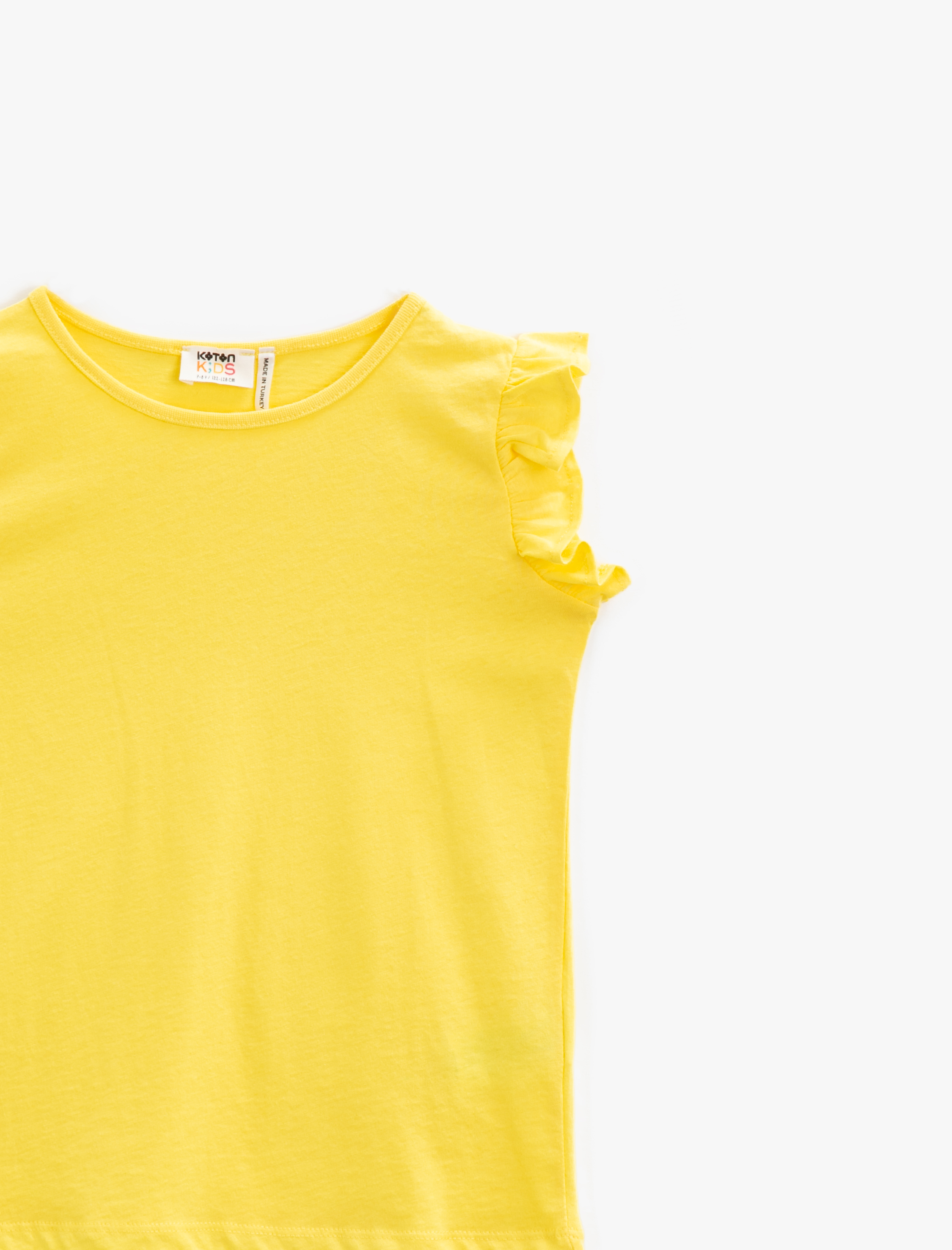  Kız Çocuk Bisiklet Yaka Tişört Kolu Fırfırlı Basic Pamuklu