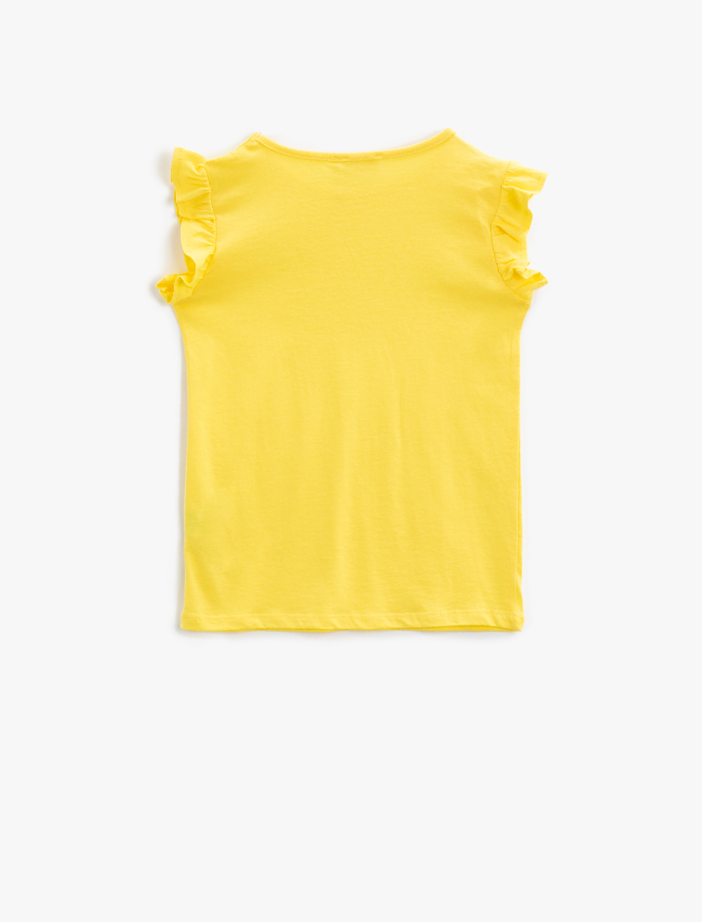  Kız Çocuk Bisiklet Yaka Tişört Kolu Fırfırlı Basic Pamuklu