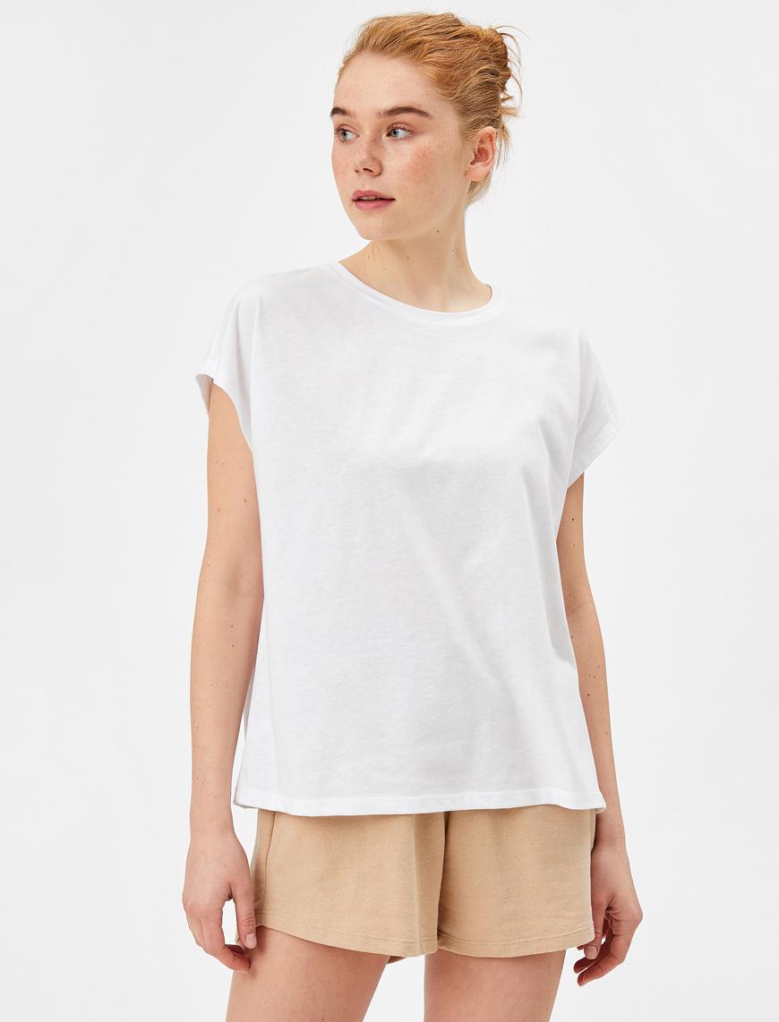   Bisiklet Yaka Tişört Pamuklu Oversize