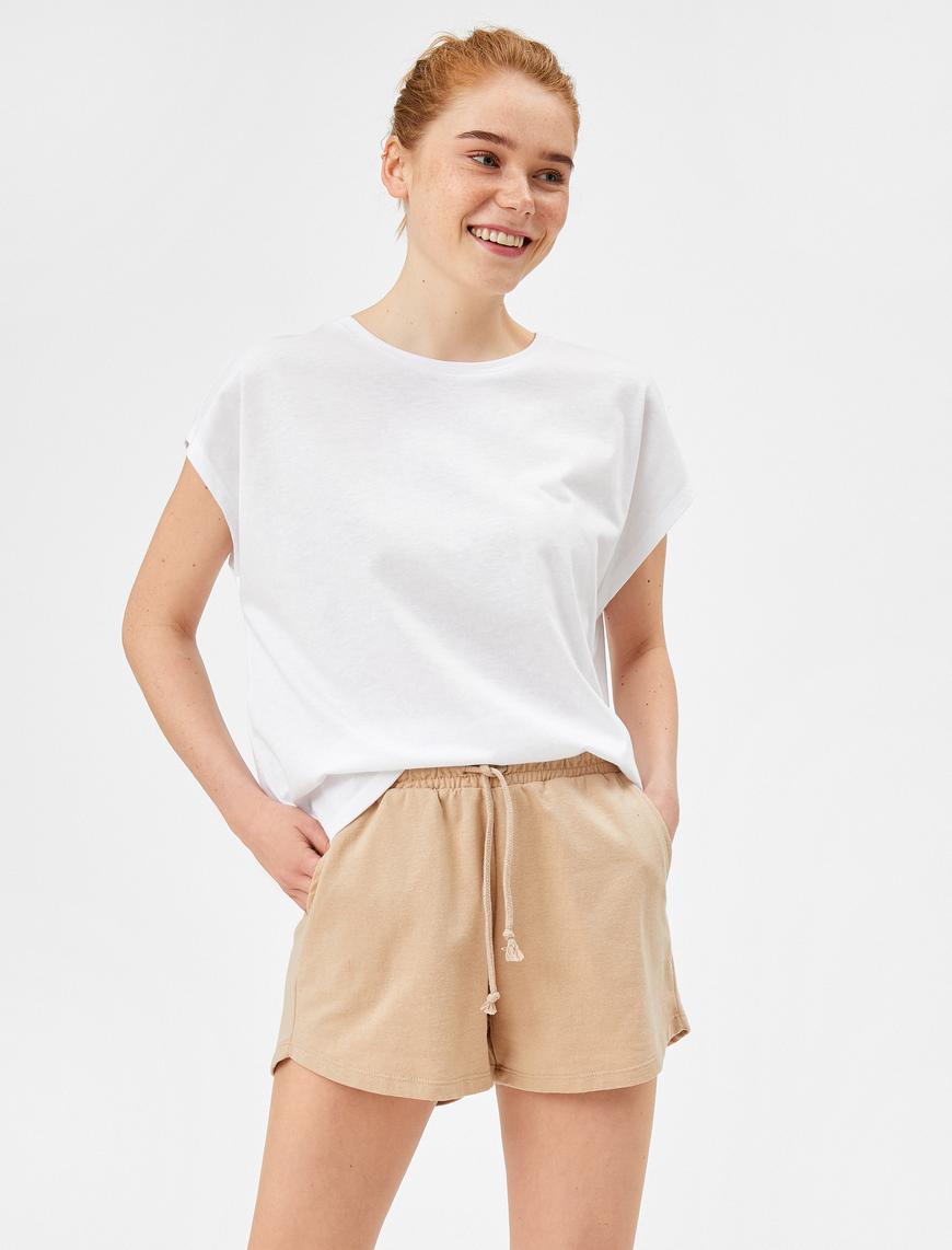   Bisiklet Yaka Tişört Pamuklu Oversize