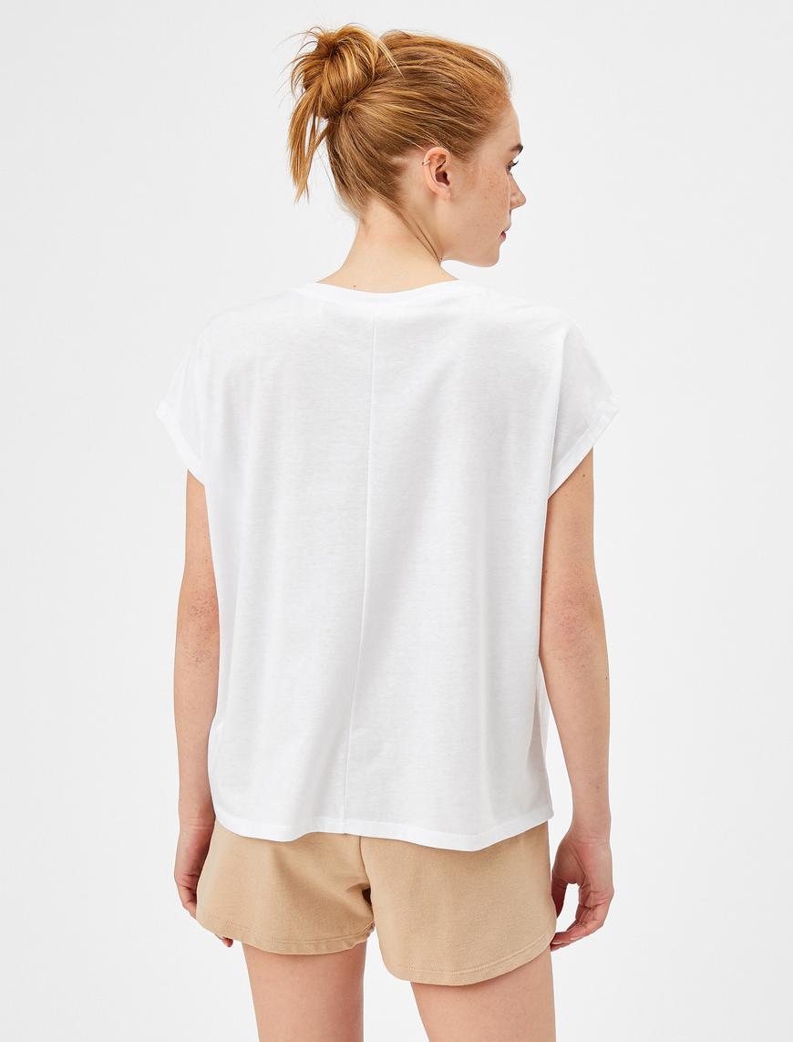   Bisiklet Yaka Tişört Pamuklu Oversize